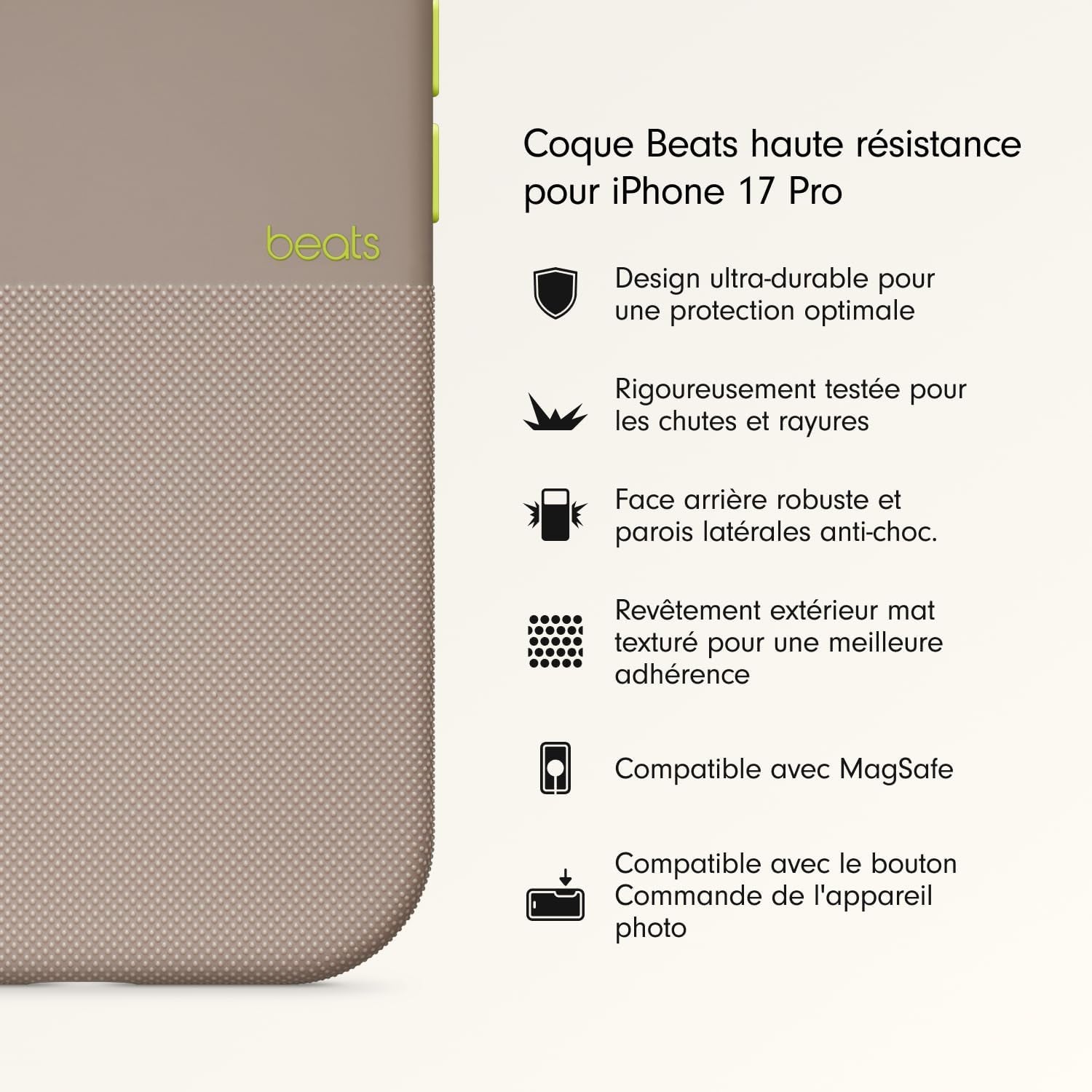 Coque Haute Résistance Pour Iphone 17 Pro Équipée Magsafe Avec Commande De L'Appareil Photo, Protection Contre Les Chutes Et Les Rayures, Fini Mat Texturé - Gris Alpin