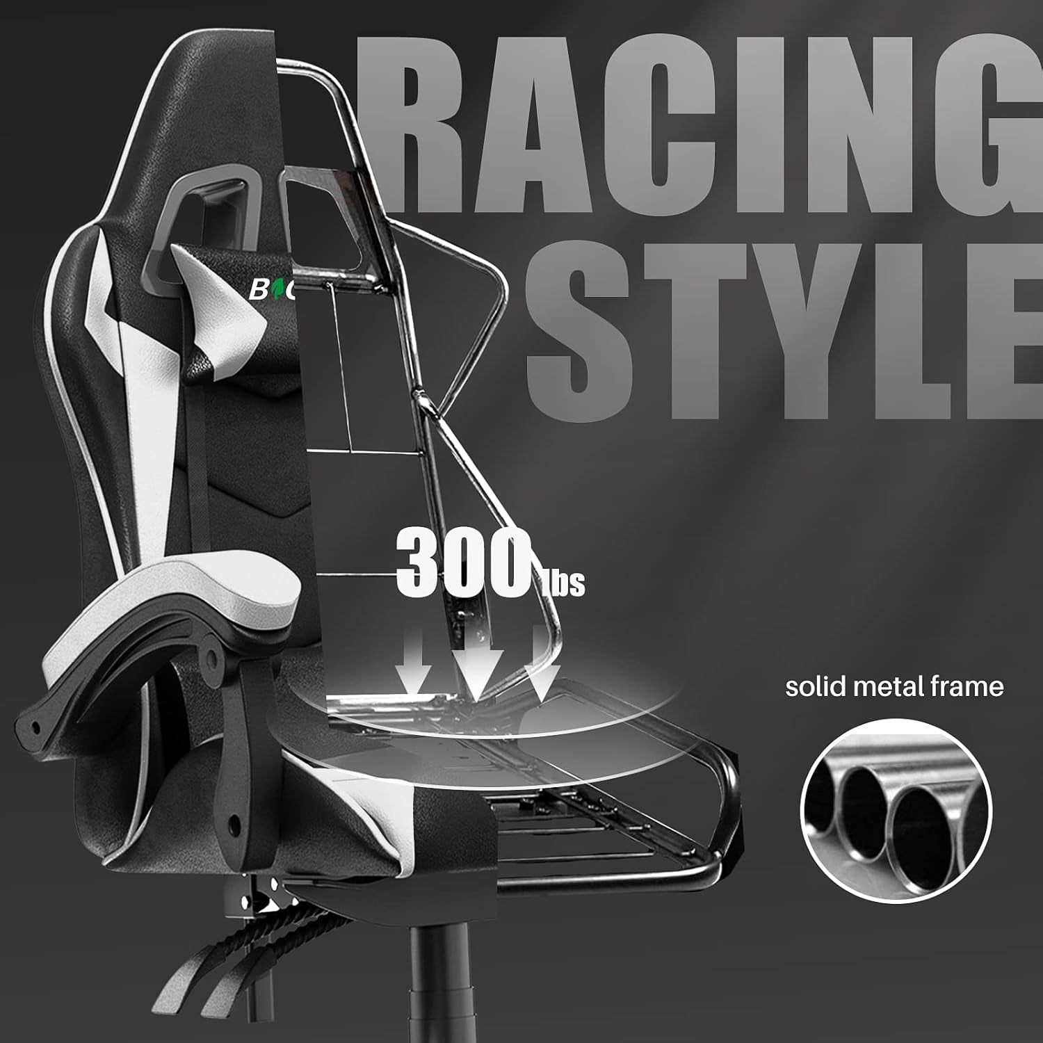 Chaise Gaming,Ergonomique PU Cuir Chaise Bureau,Hauteur Réglable,Avec Lombaire&Appui-Tête Appui,Dossier Inclinable À 155°,Fauteuil Gaming Adultes Enfants (Blanc)