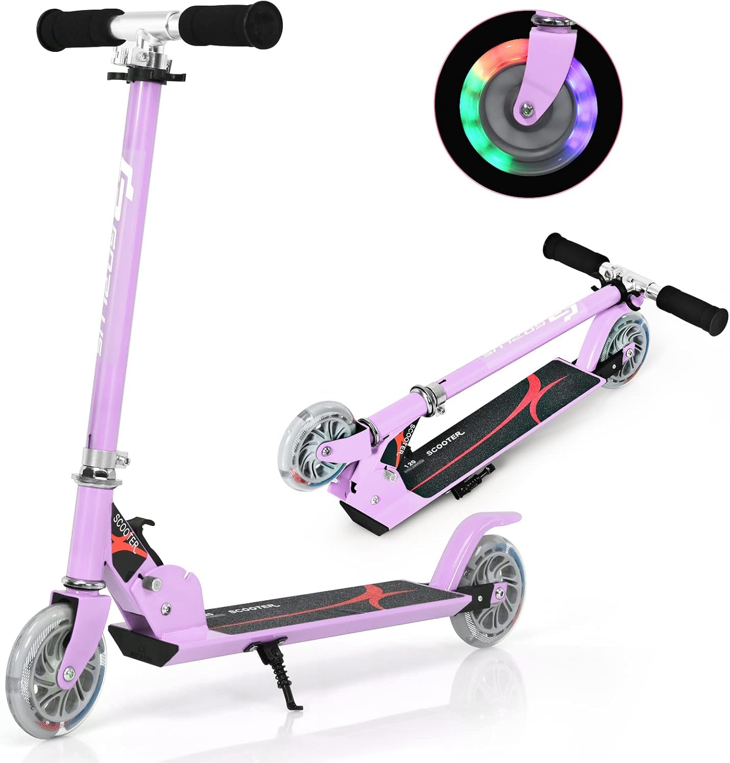 Trottinette Enfant 2 Roues Patinette Enfant Pliable Scooter Enfant Kick Avec LED Lumière Hauteur Réglable