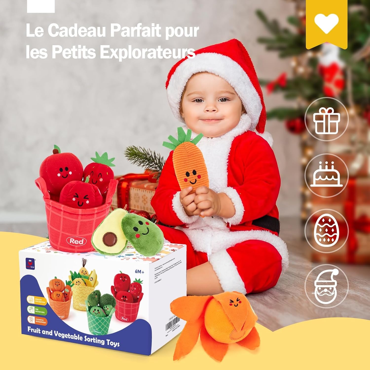 Jouet Bebe 6 Mois Jouet Eveil Bebe 6-12 Mois, 16 Pièces Fruits Et Legumes Jouets En Peluche Avec Panier, Jouet Sensoriel Bebe Jeux Montessori Cadeau Bebe 1 an Garçon Fille
