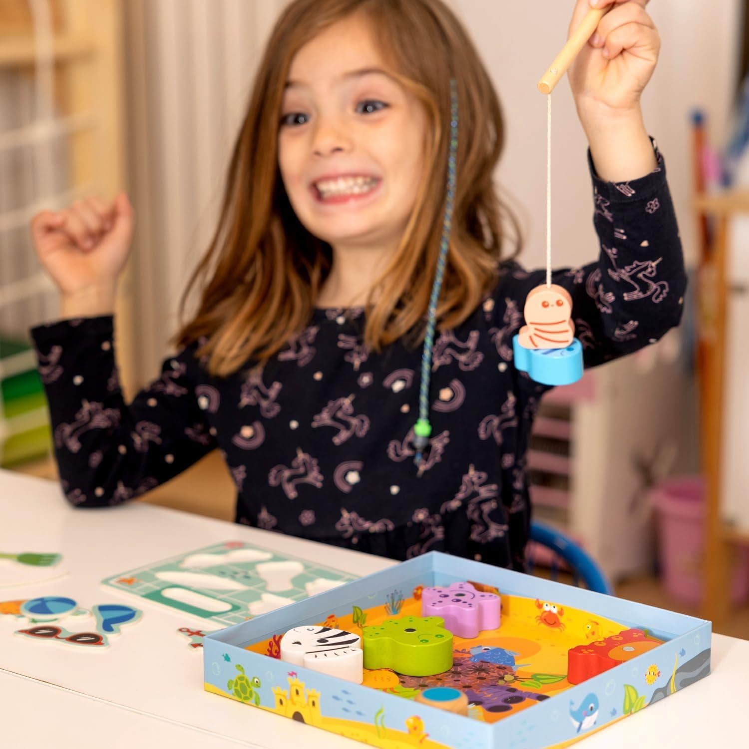 Jeu De Pêche Magnétique En Bois Pour Enfants Dès 2 Ans - Jouet Magnétique Ludique Pour Tout-Petits De 2 3 Ans - Jeu Montessori De Pêche À La Ligne Avec Puzzle - Cadeau Pour Fille Et Garçon