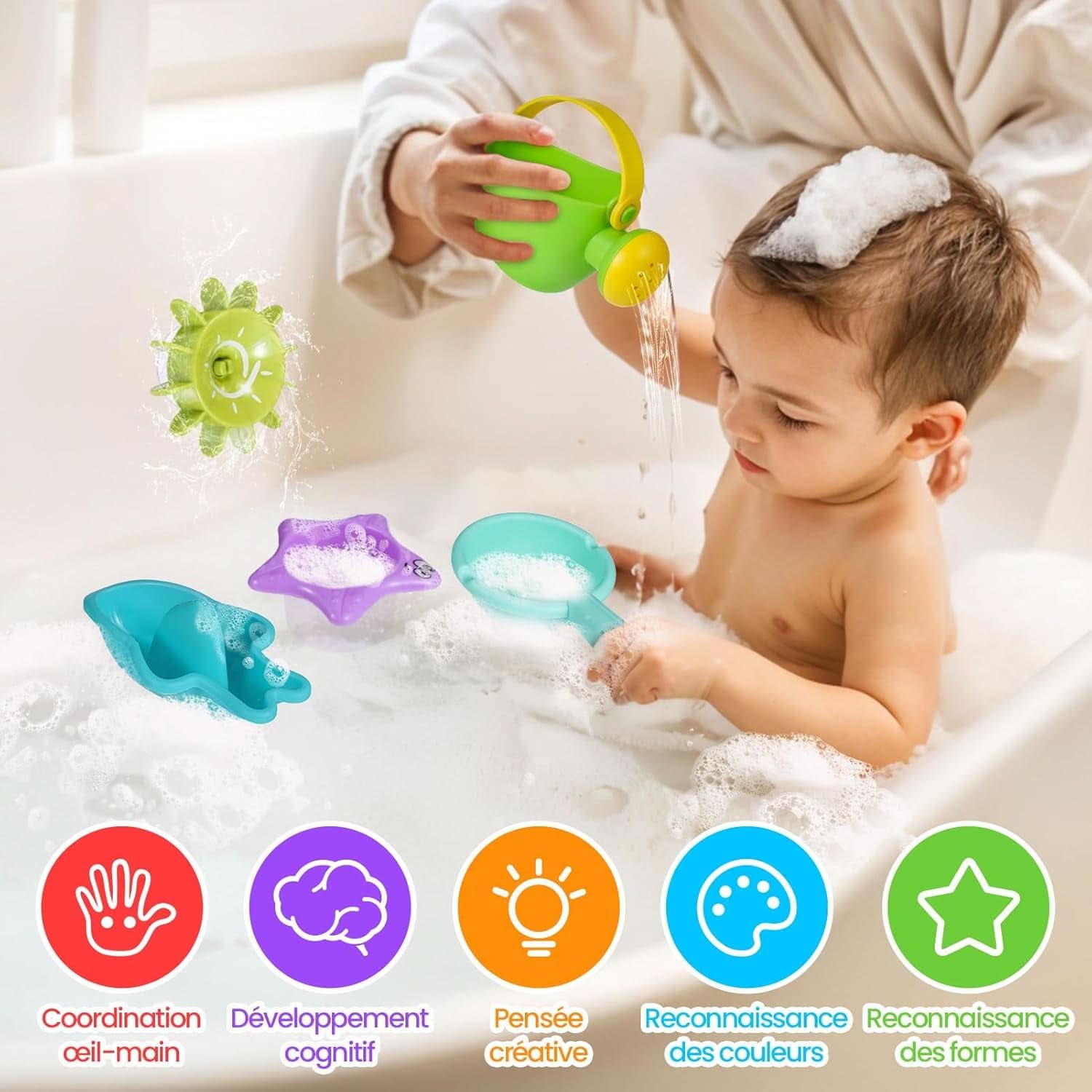Jouet De Bain Pour Bebe , Jeux De Bain Enfant Jeu De Bain Bébé Jouet Piscine Sans Moisissures Arrosoir Tasses Empilables Bateaux Empilables 10 Pièces