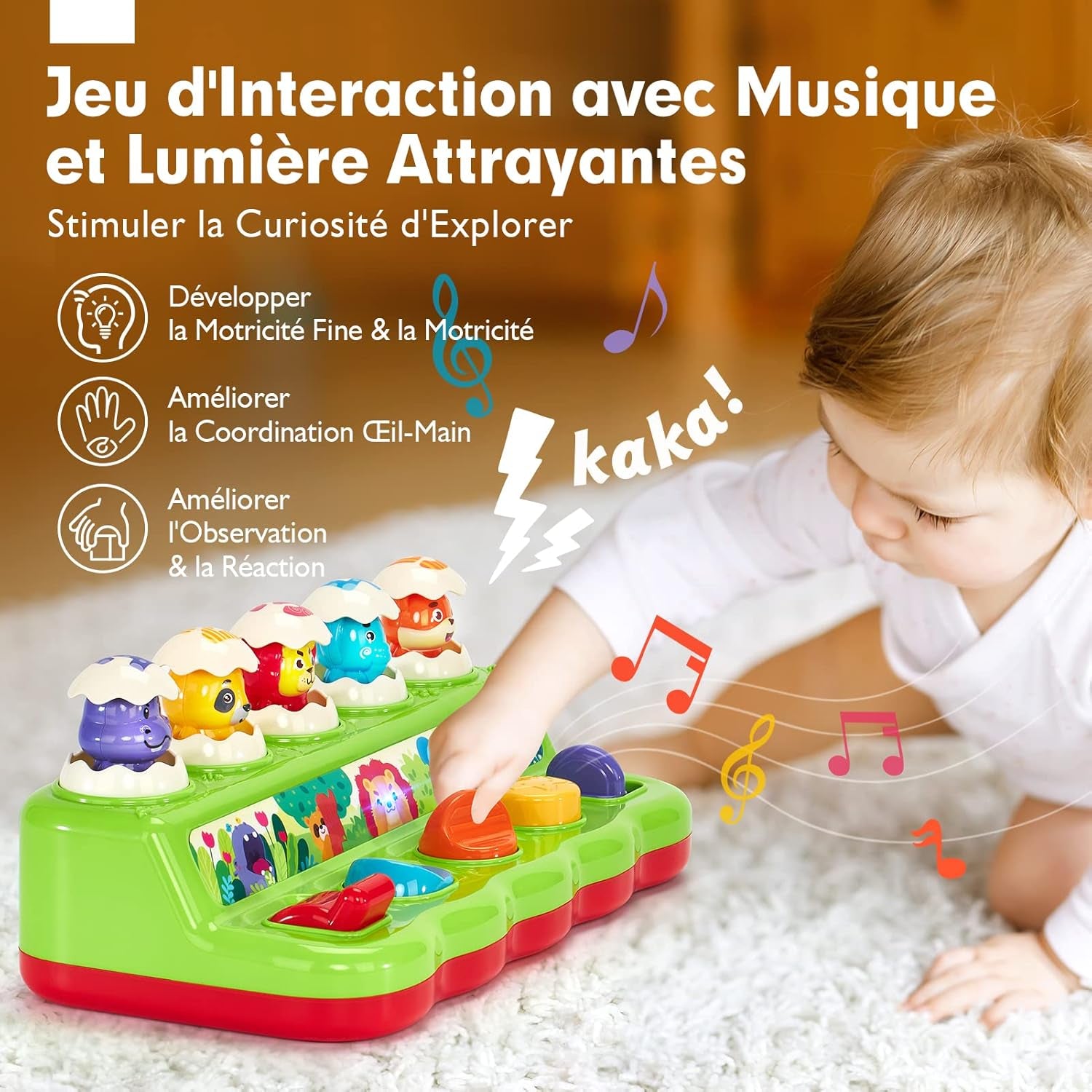 Jouet Pour Bébé 1 an Jouet Montessori Avec Musique Et Lumières Pour Enfant 1 2 3 4 Ans Fille Garçon, Jouet Enfant Pop-Up Animaux Avec Couleurs, Parfait Pour Les Cadeaux D'Anniversaire Noël