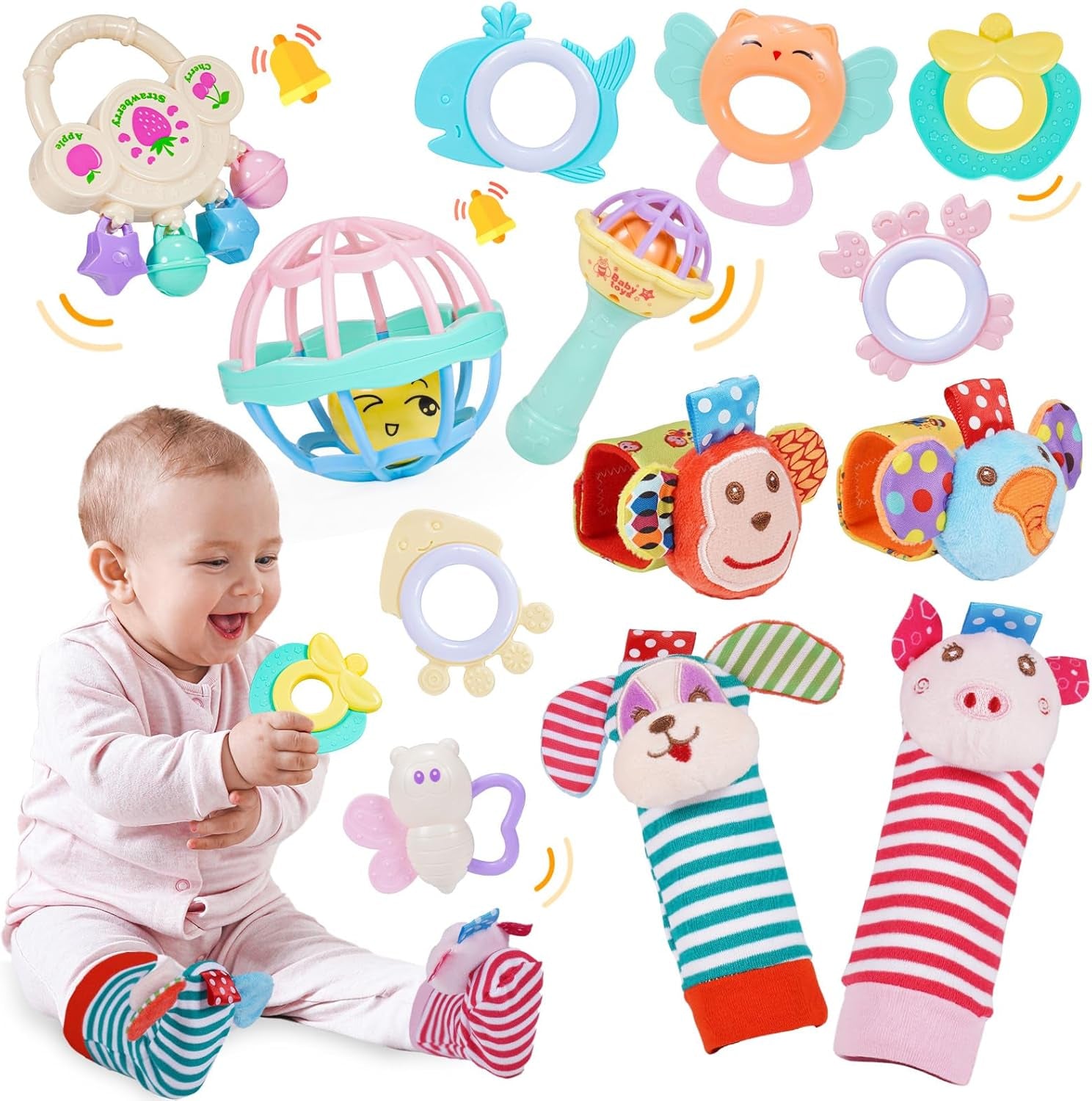 Hochet Bebe 0-12 Mois, Jouet Bebe 0 3 6 9 Mois Jeux Bebe 1 an Jouet Dentition Bébé Cadeau 0-12 Mois Fille Garçon Cadeau Bebe 1 an Jeux Montessori 0-12 Mois Jeux Eveil Bebe 0-12 Mois Jouet