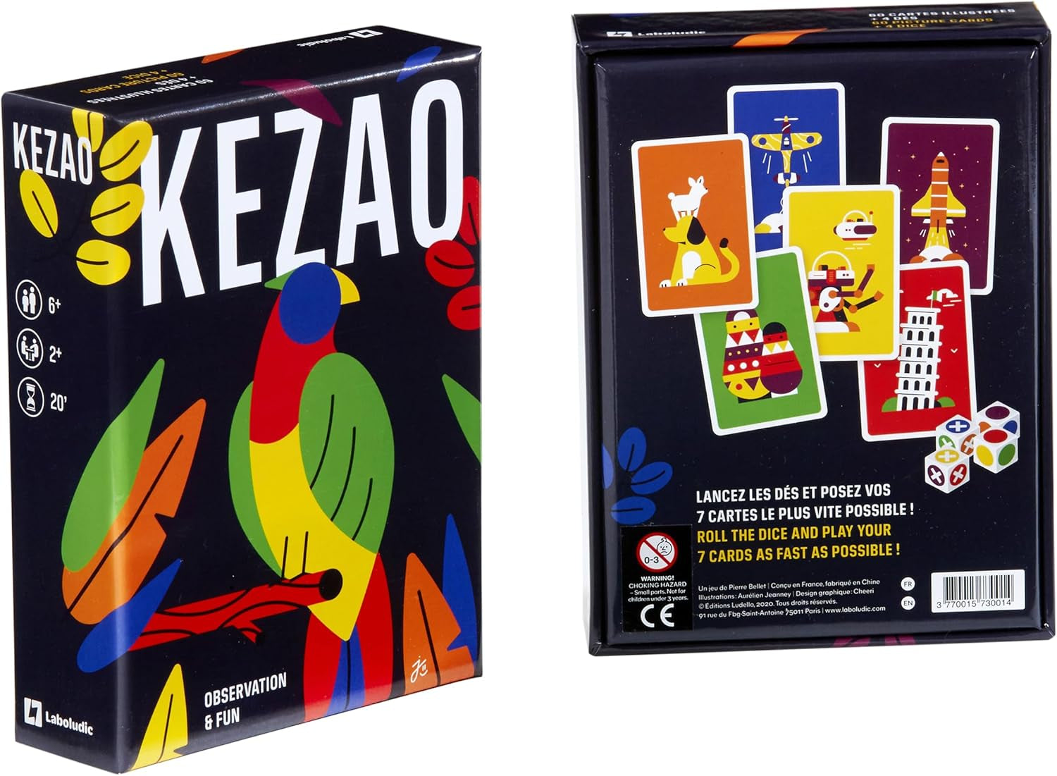 KEZAO - Jeu De Cartes Coloré Et Amusant Avec 4 Dés - Rapidité Et Observation - Jeu De Société Famille Et Enfant – Parties Rapides Et Rythmées – Règles Simples, Bleu,Jaune,Jaune…