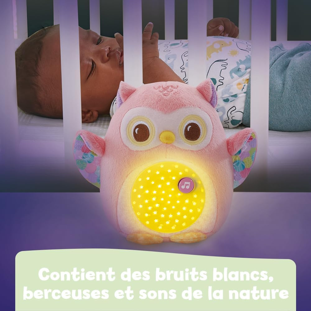 - Ma Veilleuse Lumi Chouette Rose, Peluche Apaisante, Veilleuse Musicale Et Lumineuse, Musique Douce, Berceuses, Bruits Blancs Et Sons De La Nature, Cadeau De Naissance - Contenu En Français