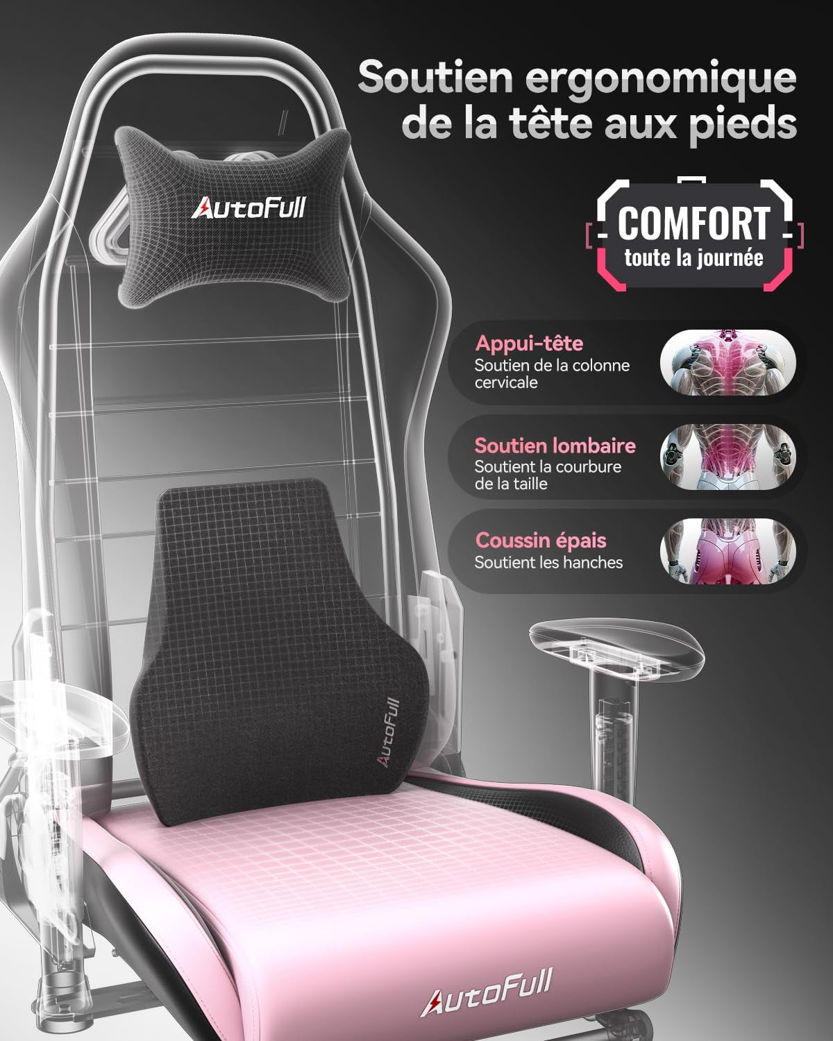 C3 Chaise Gaming Style Course, Avec Cuir PU Haute Résistance & Nettoyage Facile | Siège Bureau Ergonomique À Dossier Réglable En Hauteur Avec Support Lombaire | Rose