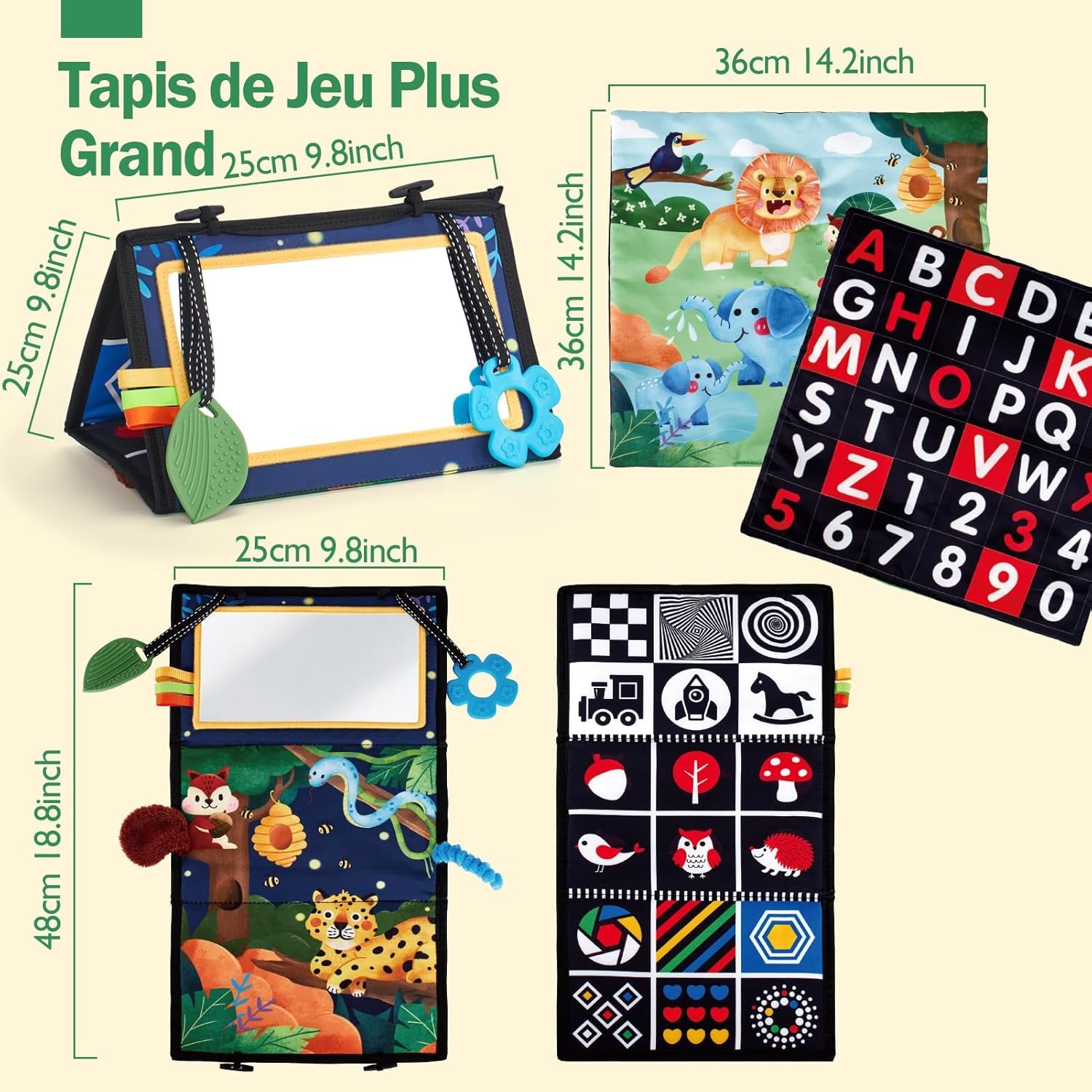 Jouet D'Éveil Bébé 6 Mois Avec Miroir Éveil Montessori Noir Et Blanc Jouets Sensoriels Pour Tout-Petits, Cadeau Pour Bébé Naissance Fille Garcon 0 3 6 12 Mois