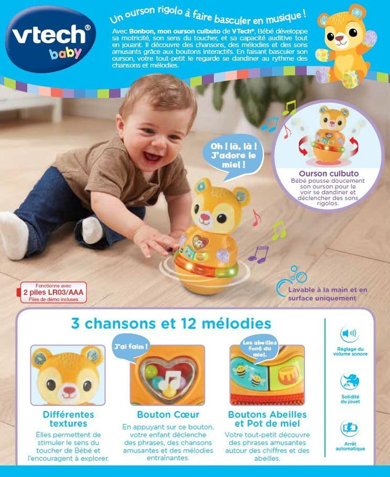 - Bonbon, Mon Ourson Culbuto, Ours En Peluche Rigolo Qui Tourne Et Bascule, Culbuto Bébé, Jeu De Motricité Et D'Éveil, Cadeau Bébé Dès 6 Mois - Contenu En Français