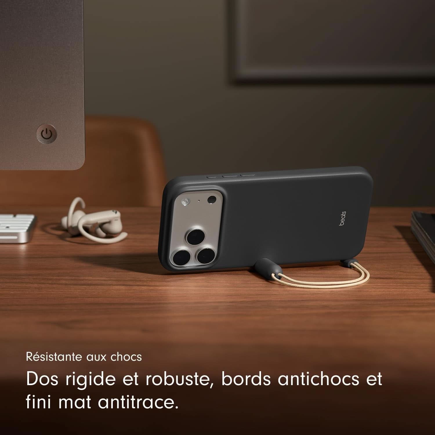 Coque Avec Béquille Pour Iphone 17 Pro Max Équipée Magsafe Avec Commande De L'Appareil Photo, Support Intégré Et Dragonne, Fini Mat Et Doublure En Tissu Microfibre - Gris Granite