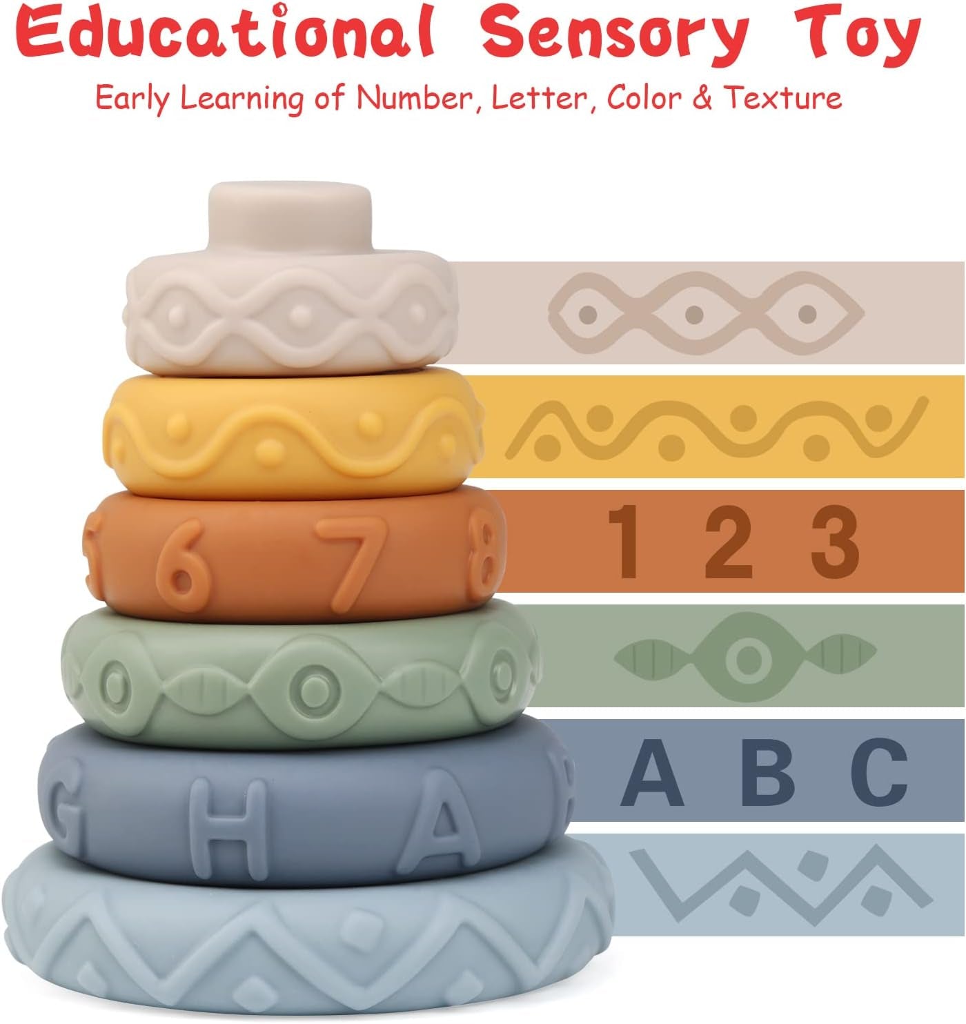 Joyplus Jeux Montessori Bebe Eveil 6 Mois, 7 Pièces Jouets Empilables Avec Anneaux, Tour Souple Empilable, Cube D'Activité Bébé, Jouets Sensoriel Dentition Pour Bébé, Jeux Educatif Pour Bebe 6+ Mois