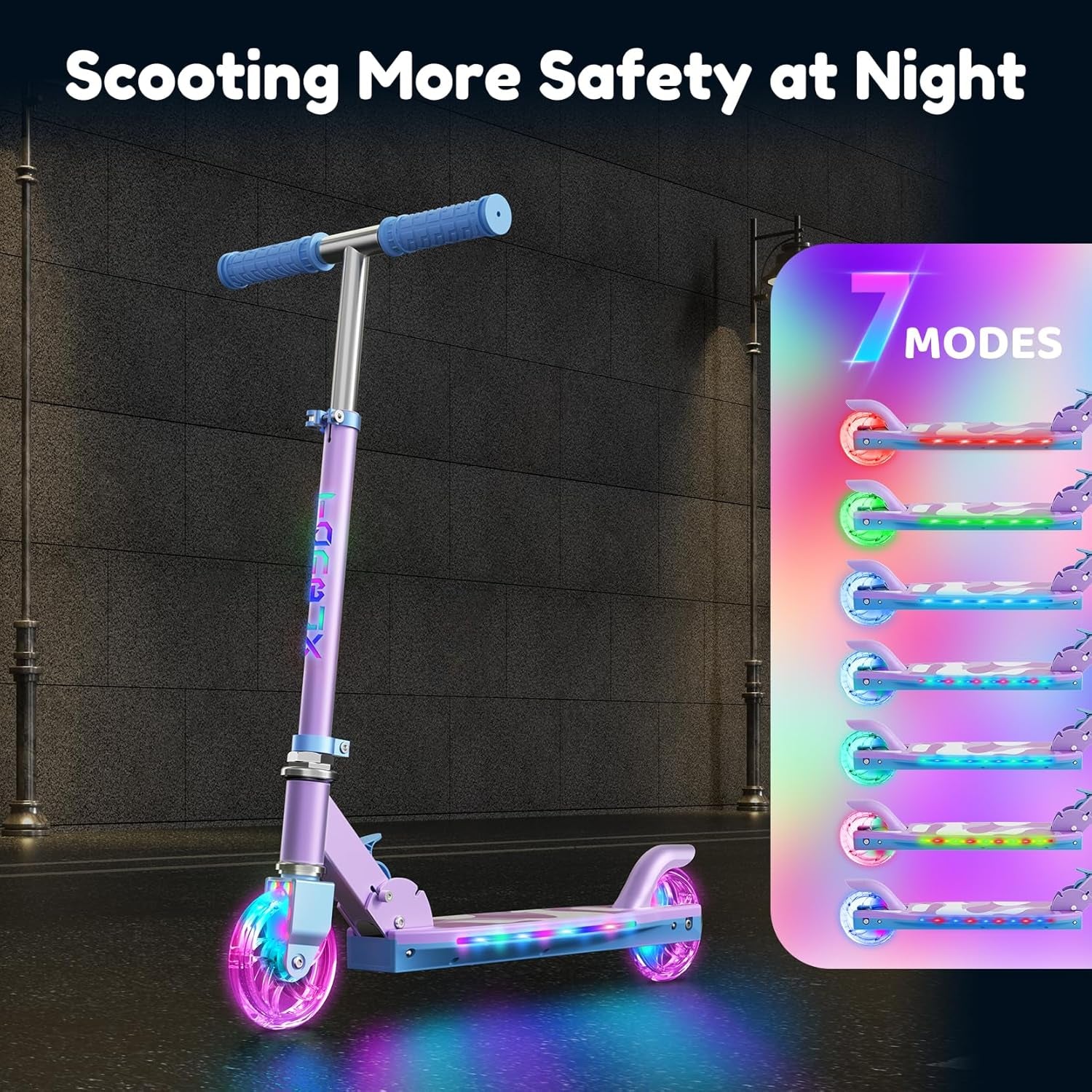 Trottinette Enfants 6 Ans, Trotinette Enfants Avec Poteau D'Éclairage Cool, Roues Et Pont, Trottinette À Hauteur Réglable Sur 4 Niveaux, Trottinette Légère Et Pliable De 5 À 12 Ans