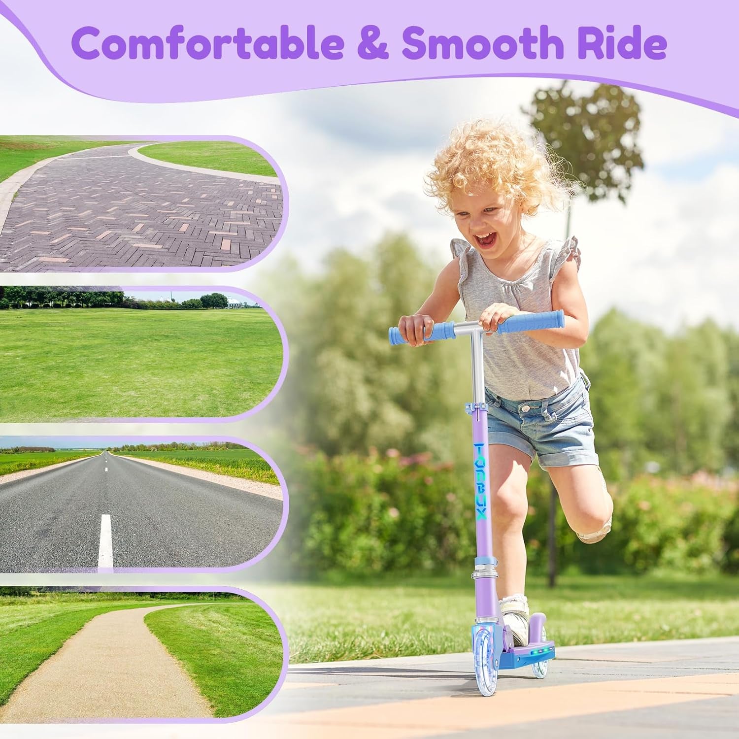 Trottinette Enfants 6 Ans, Trotinette Enfants Avec Poteau D'Éclairage Cool, Roues Et Pont, Trottinette À Hauteur Réglable Sur 4 Niveaux, Trottinette Légère Et Pliable De 5 À 12 Ans