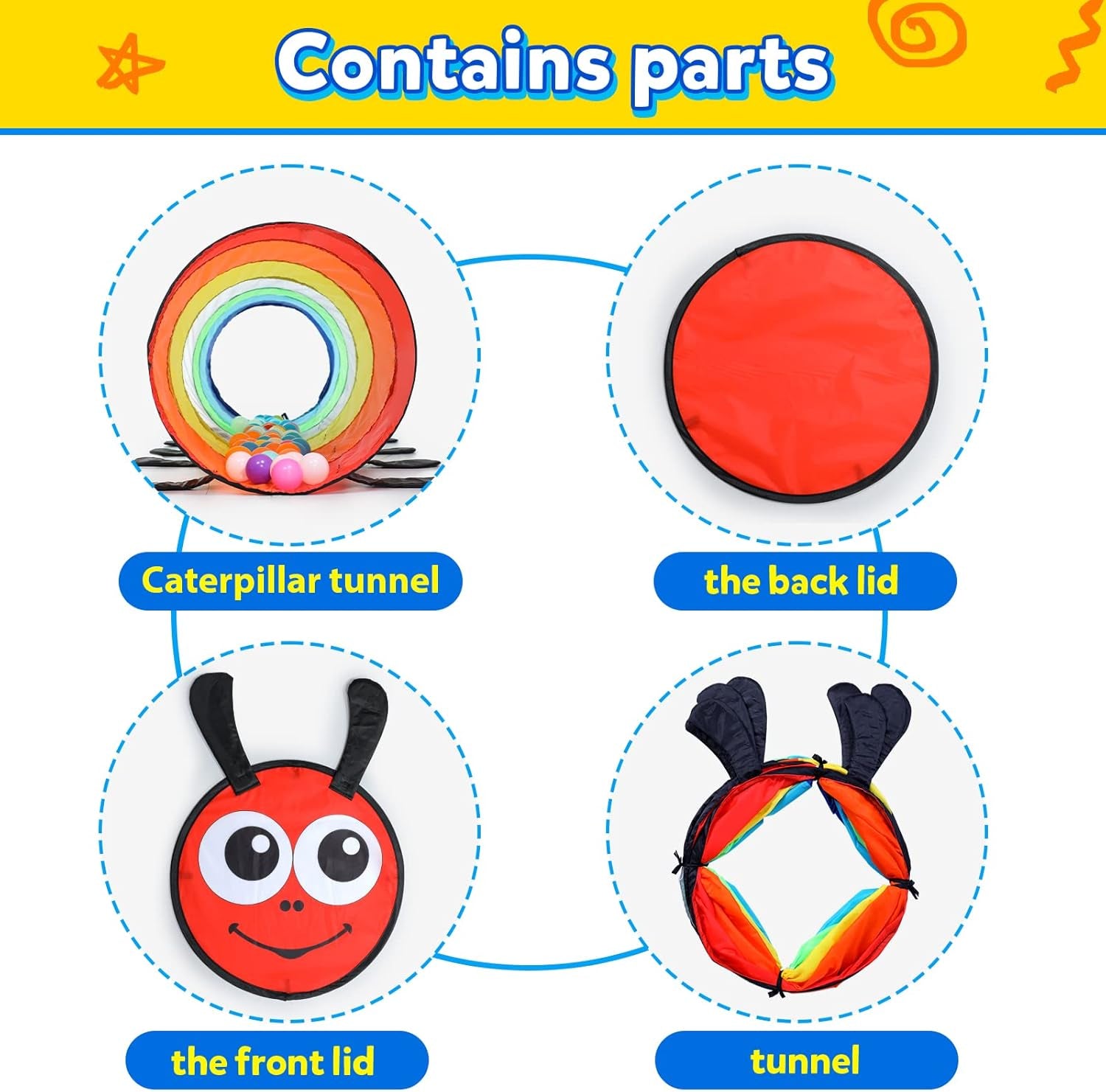 Tunnel Enfant - Tente De Jeux Exterieur Interieur Avec Côtés En Maille - 180 Cm Tunelle Pour Enfant Parcours Motricité Bébé Rampant -Jouet De Pliable Pop-Up - Cadeau Pour Animaux (Chenille Coloré)