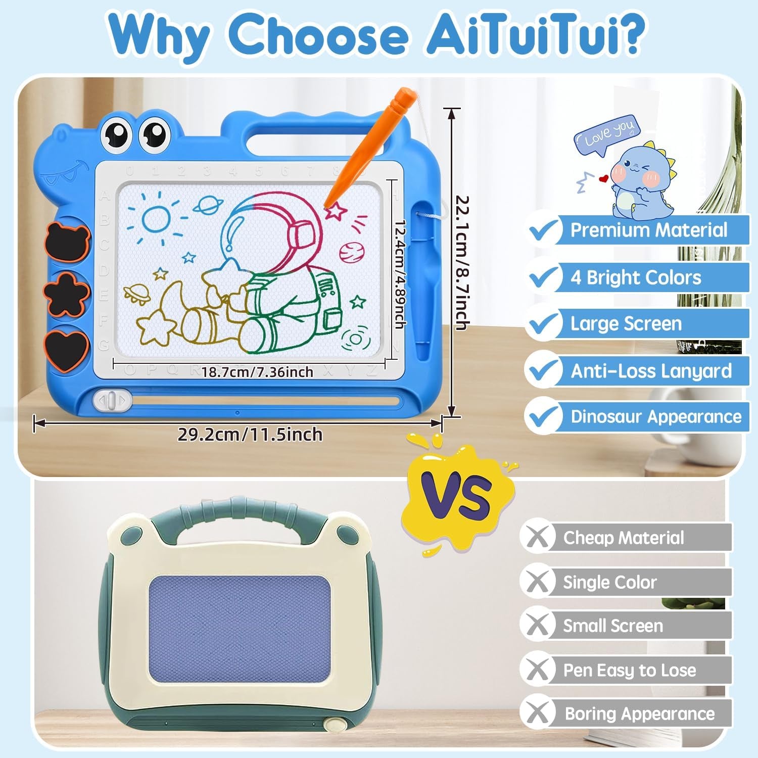 Tablette Dessin Enfant Avec 4 Jambes Jouets Pour Bebe 3 4 5 Ans，Educatif Ardoise Magique Jeux Pour Les Garçons Et Filles Cadeau，Jouets Montessori Pour Enfants 3-8 Ans (Bleu