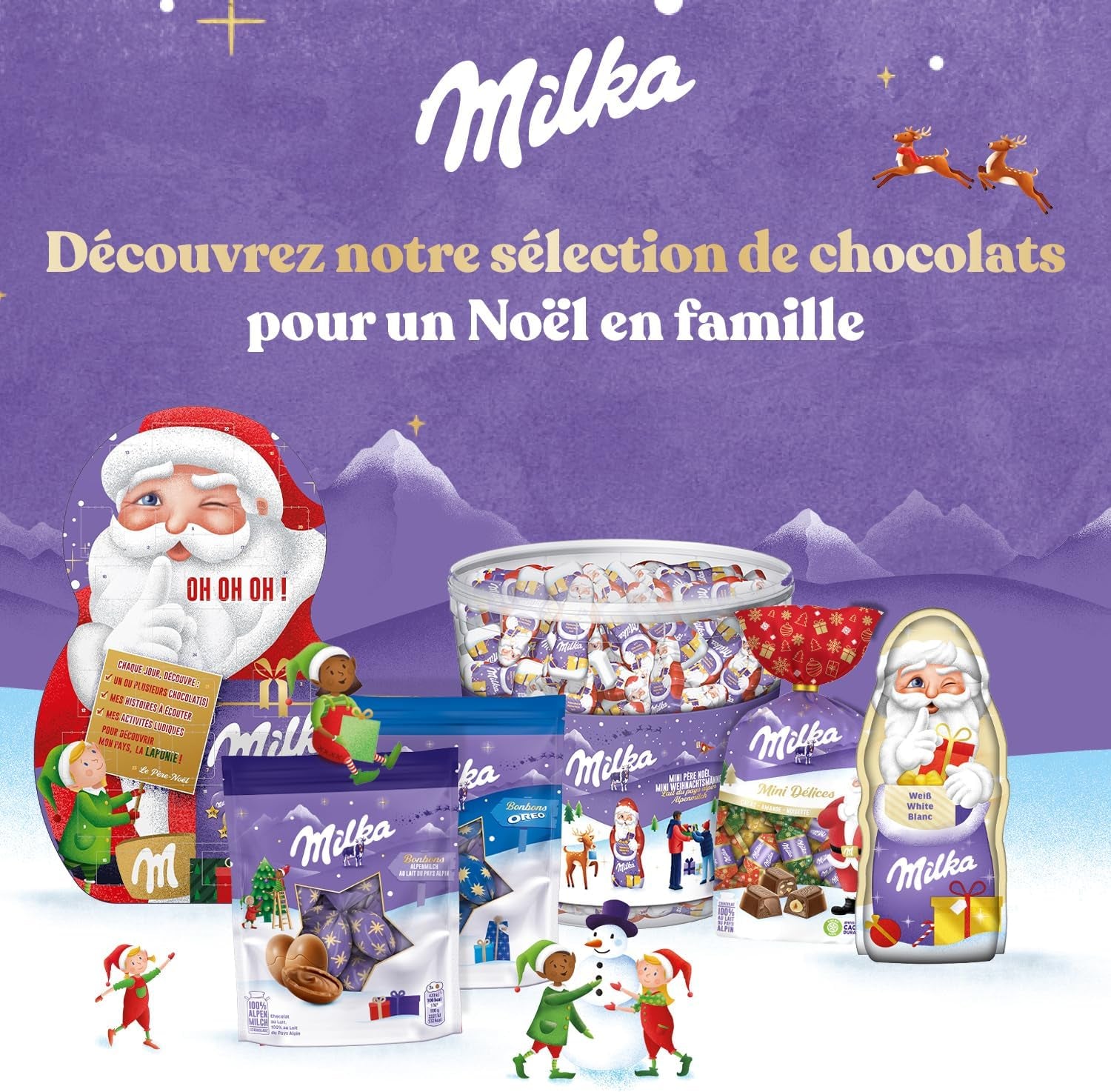 - 1 Calendrier De L'Avent Magic Mix  - Assortiment D'Œufs, Tablettes Et Père Noël En Chocolat Au Lait Du Pays Alpin - 1 Calendrier De 147G