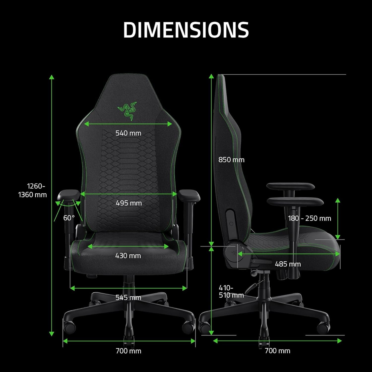 Iskur V2 X - Essential Gaming Chair Avec Support Lombaire Intégré (Coussins En Mousse Moulée Haute Densité, Accoudoirs En 2D, Tissu Avec Finition Douce) Noir