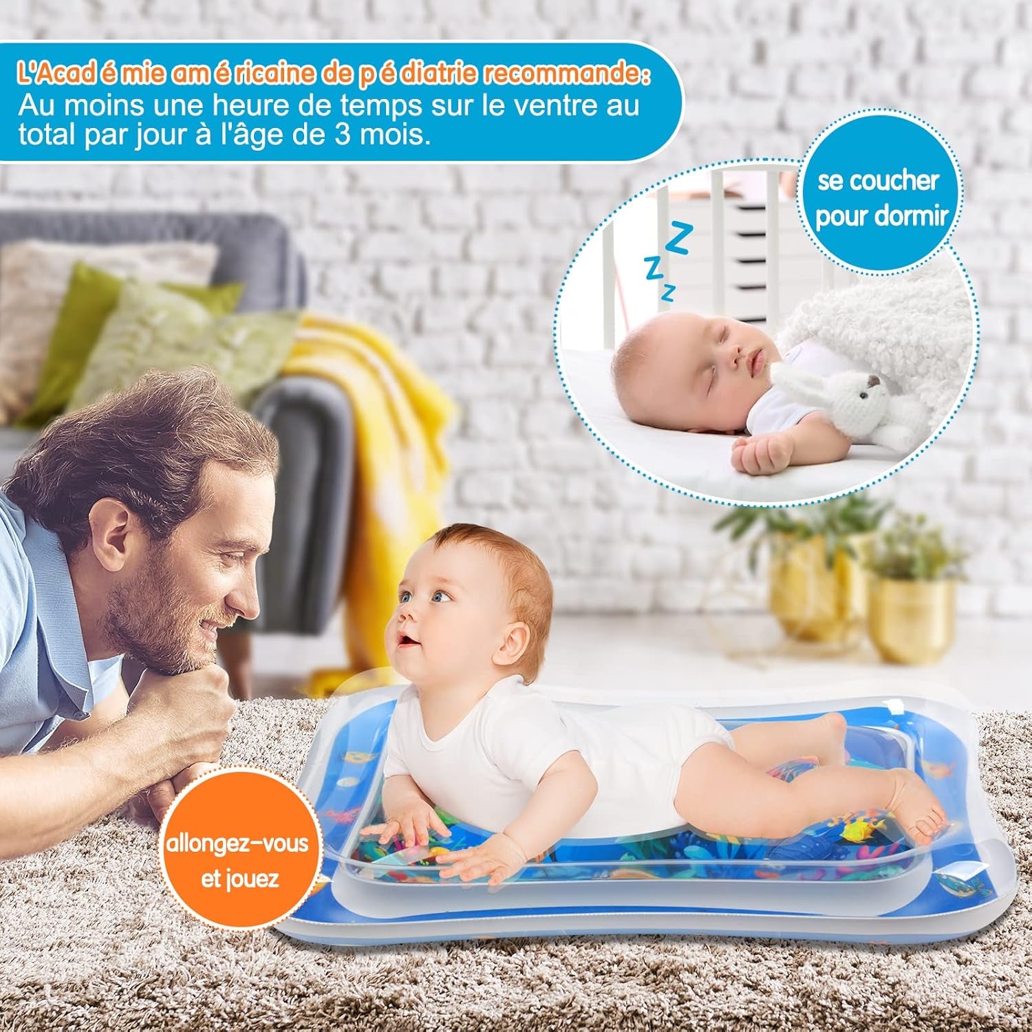 Gonflable Tummy Time Mat Tapis De Jeu D'Eau Pour Bébé De Qualité Supérieure Pour Bébés Et Tout-Petits Jouets Pour Bébé De 3 6 9 Mois