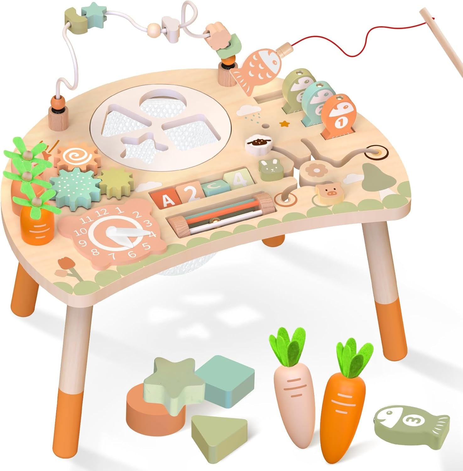 Table D’Activités Pour Bebe De 1 an Et Plus, Centre D’Activités Montessori En Bois 9 En 1 Avec Trieur De Formes, Jeu De Pêche, Labyrinthe De Perles, Jouets Éducatifs 12–18 Mois, Cadeau Enfant 1 An