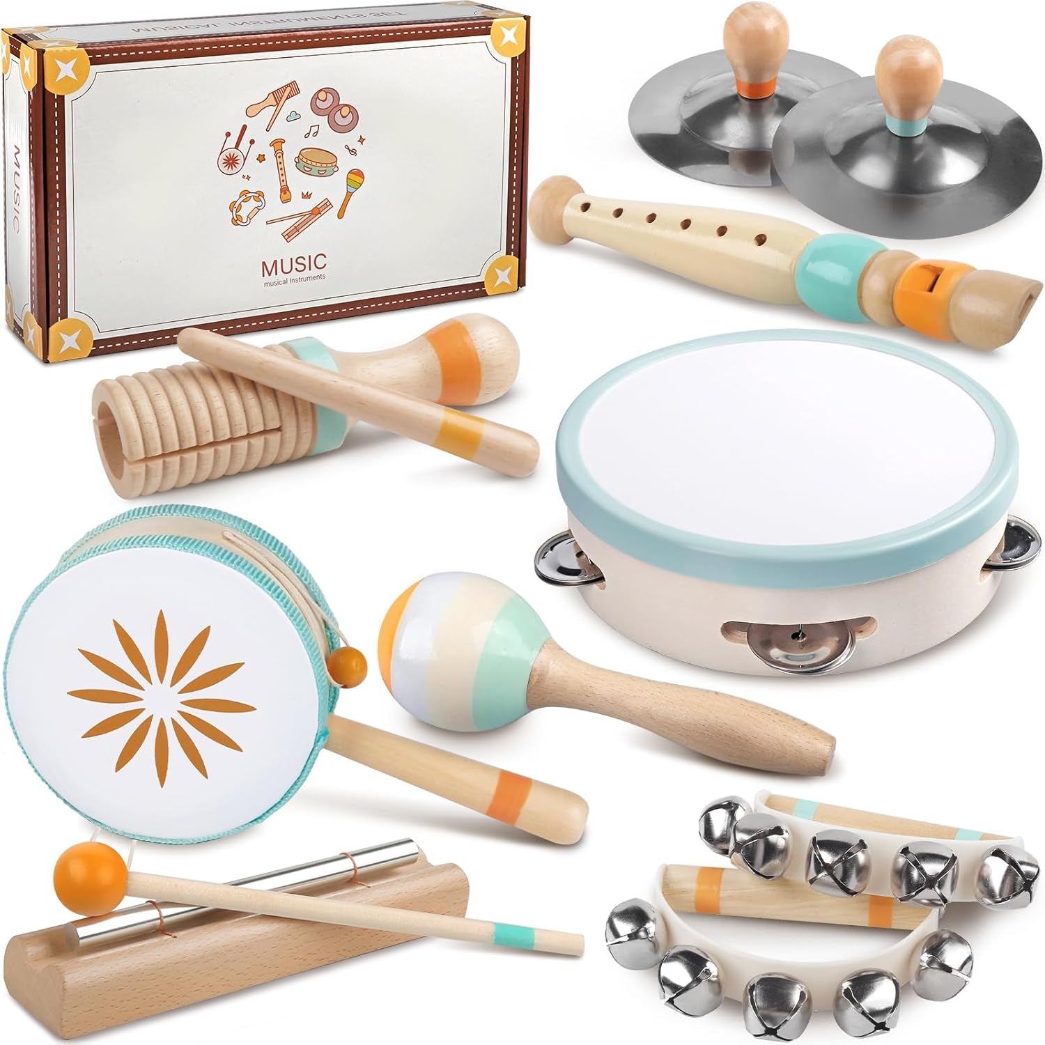 Instruments De Musique Pour Bébés – Jouets Musicaux Montessori Pour Enfants, Ensemble D'Instruments À Percussion En Bois, Jouets Musicaux Aux Couleurs Neutres, Cadeaux Pour Les Tout-Petits (8 in 1)