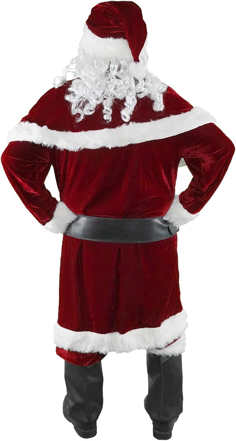 Costume De Père Noël Pour Hommes 12Pcs Complet De Déguisement De Noël Pour Adulte Rouge Velours De Luxe Vêtement De Pères