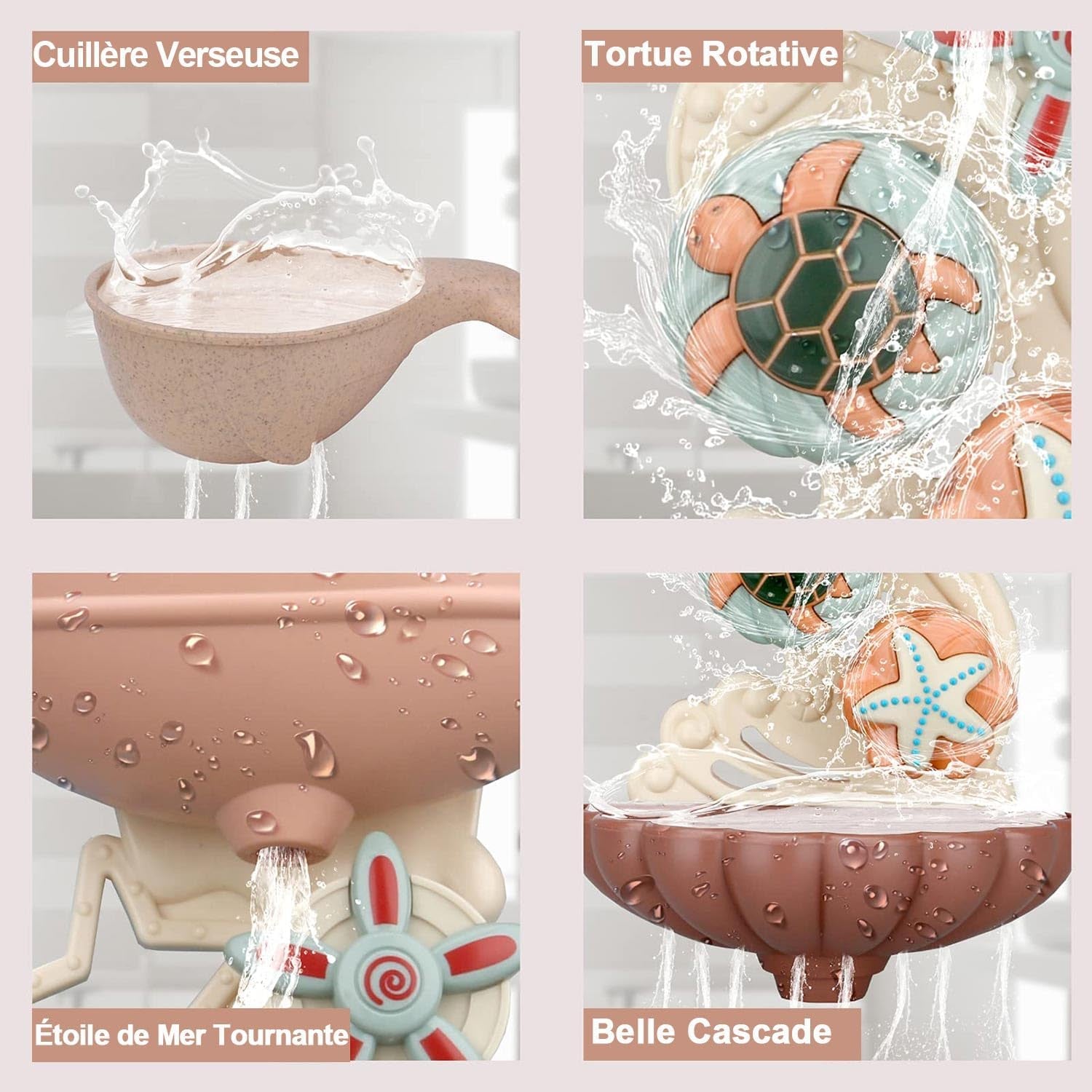 Jouets De Bain Pour Bebe, Jouet Bain Bebe 1 An, Jeux De Bain Bébé Enfant 1 2 3 Ans, Jouets D'Éveil Cadeau Bebe 1 an Pour Garçons Et Filles Avec Mignons Engrenages Et Tasses D'Animaux Marins