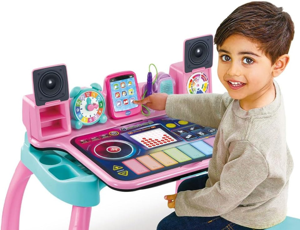 - Magi Bureau Interactif Et Musical 6 En 1 - Bureau Enfant Rose Avec Tabouret - Table De Jeux Éducative, Chevalet À Dessin Et Tableau Noir À Craie - Cadeau Enfant Dès 3 Ans - Contenu En Français