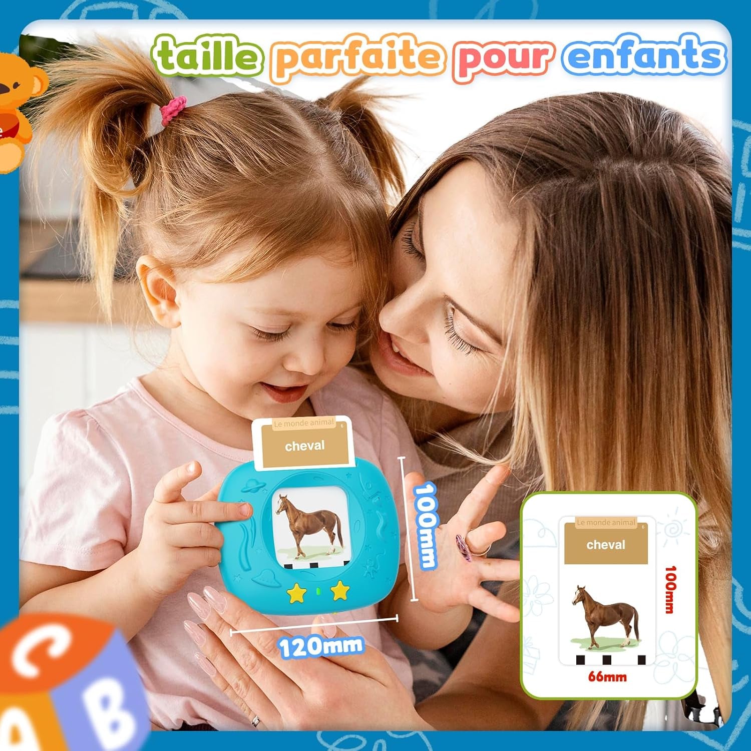 Jouets Éducatifs De La Parole Pour Tout-Petits, Cartes-Flash Réalistes Améliorées, Mots Visuels Français Avec Sons, Accent Français, Kit Jeu Montessori Pour Enfants D'Âge Préscolaire (Bleu)
