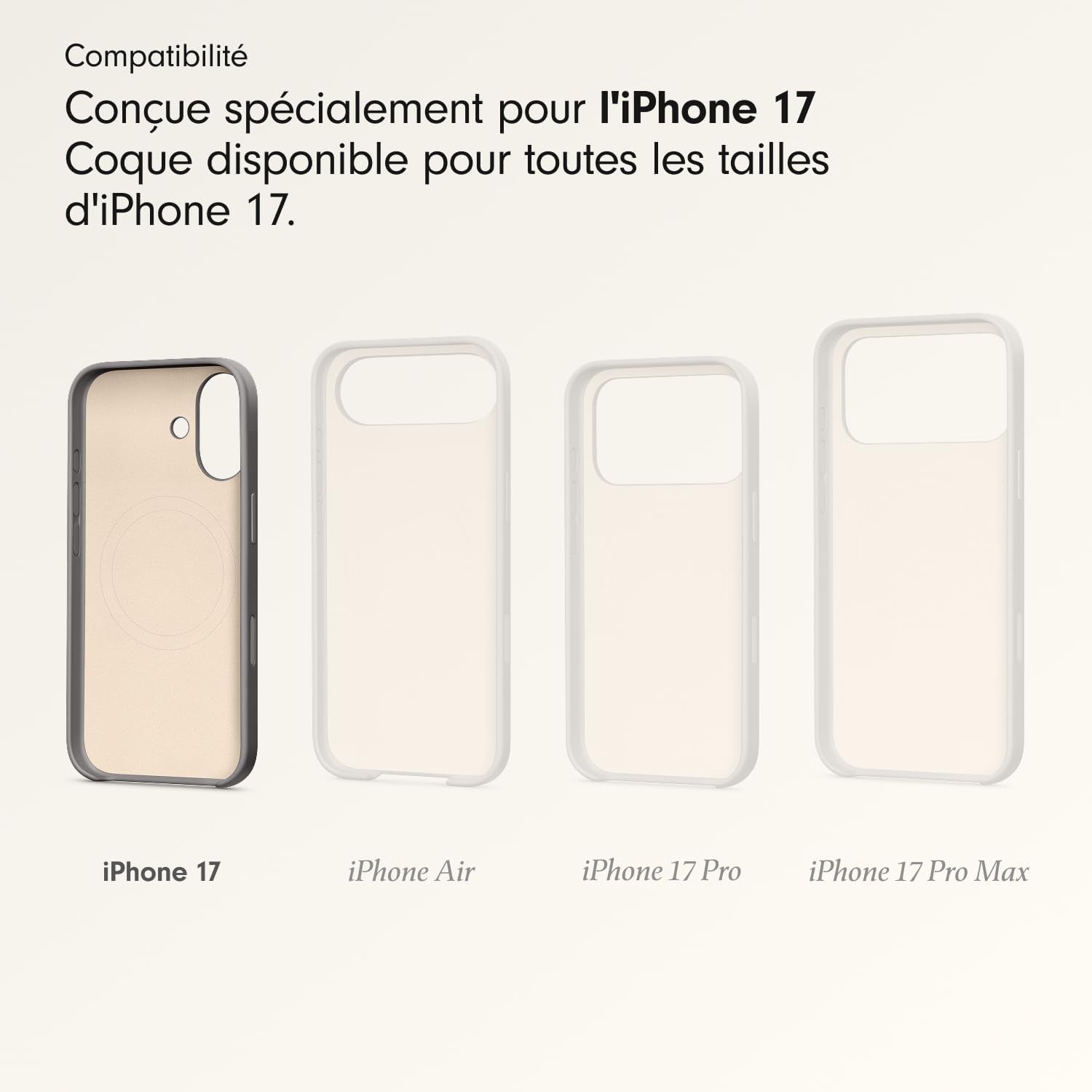 Coque Pour Iphone 17 Équipée Magsafe Avec Commande De L'Appareil Photo, Fini Mat, Doublure En Tissu Microfibre - Gris Granite