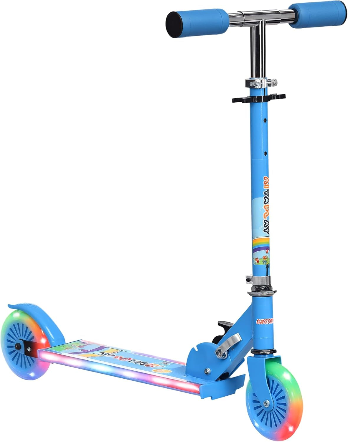 Trottinette Pour Enfants De 3 À 7 Ans, Roues Légères Et Pliables En PU, 12 Lumières LED, Musique, 4 Niveaux De Réglage De La Hauteur Du Guidon, Frein À Friction, Bleu