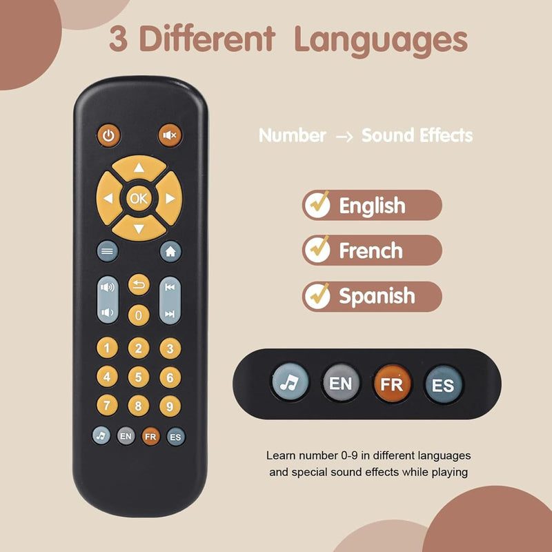 Jouet Telecommande TV Enfant Bebe 1 An, 3 Langues Jeux Educatif Cadeau Fille 1 an Pour Français/Espagnol/Anglais, Jouets Musicaux, Jouets D'Apprentissage Précoce Einstein(Noir)