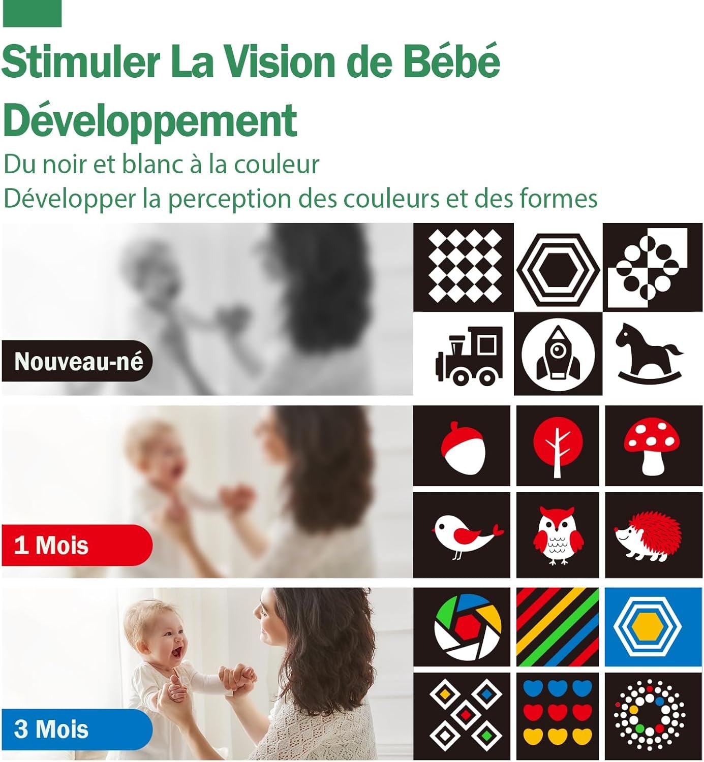 Jouet D'Éveil Bébé 6 Mois Avec Miroir Éveil Montessori Noir Et Blanc Jouets Sensoriels Pour Tout-Petits, Cadeau Pour Bébé Naissance Fille Garcon 0 3 6 12 Mois