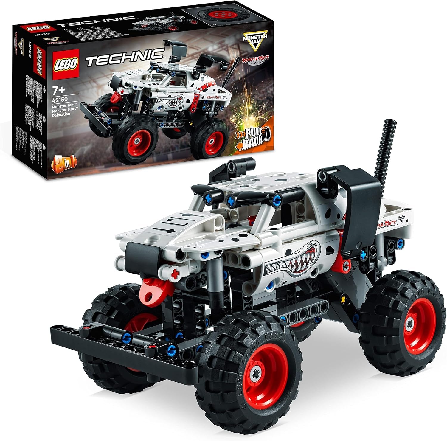 42150 Technic Monster Jam Monster Mutt Dalmatien, 2-En1, Jouet Monster Truck À Voiture De Course, Idée Cadeau Anniversaire, Pour Garçons Et Filles
