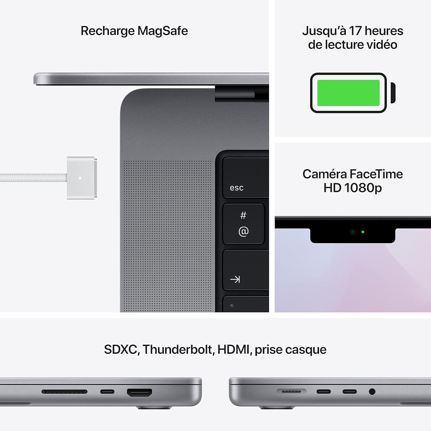 2021 Macbook Pro (14 Pouces, Puce M1 Pro Avec CPU 10 Cœurs Et GPU 16 Cœurs, 16 Go RAM, 1 to SSD) - Gris Sidéral
