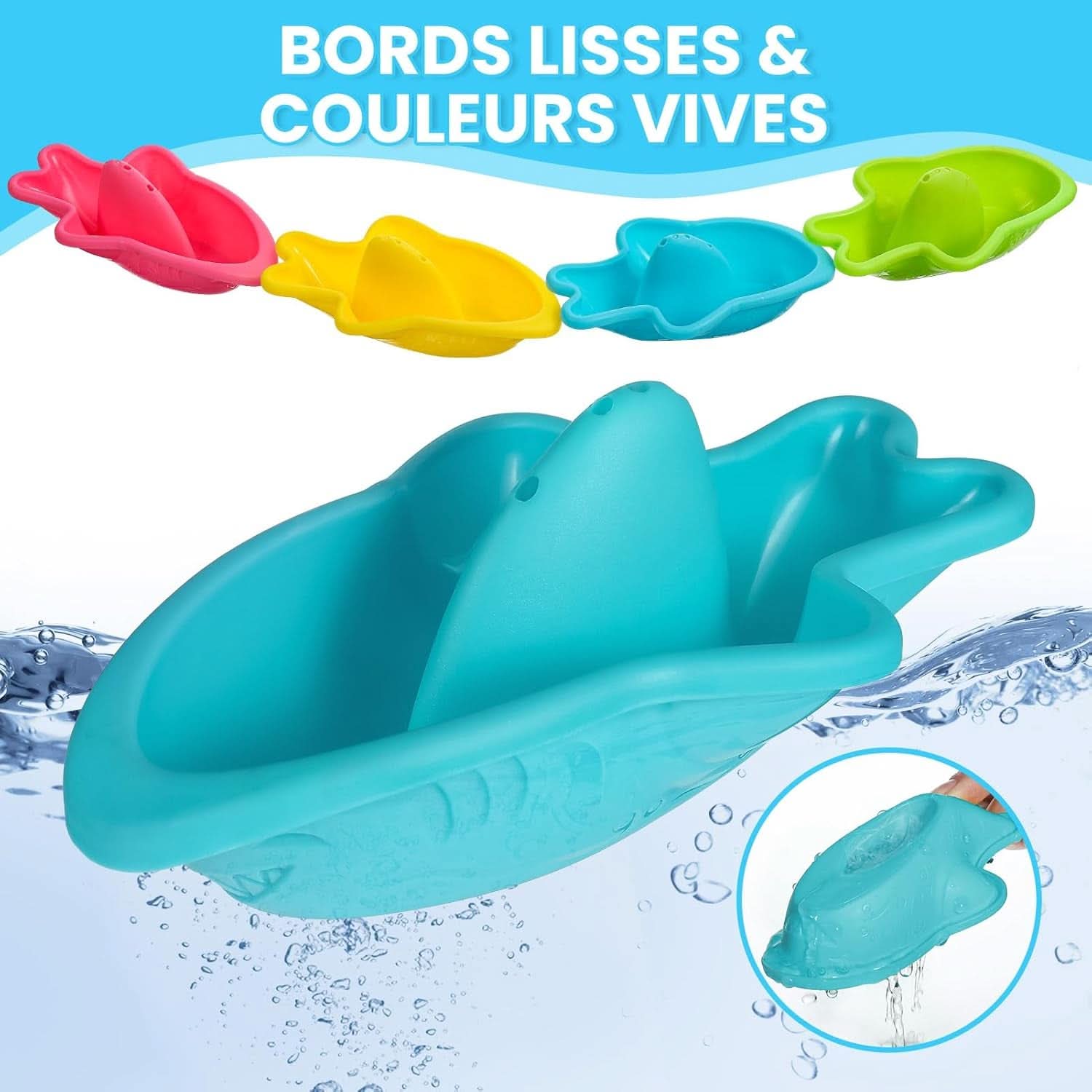 Jouet De Bain Pour Bebe , Jeux De Bain Enfant Jeu De Bain Bébé Jouet Piscine Sans Moisissures Arrosoir Tasses Empilables Bateaux Empilables 10 Pièces