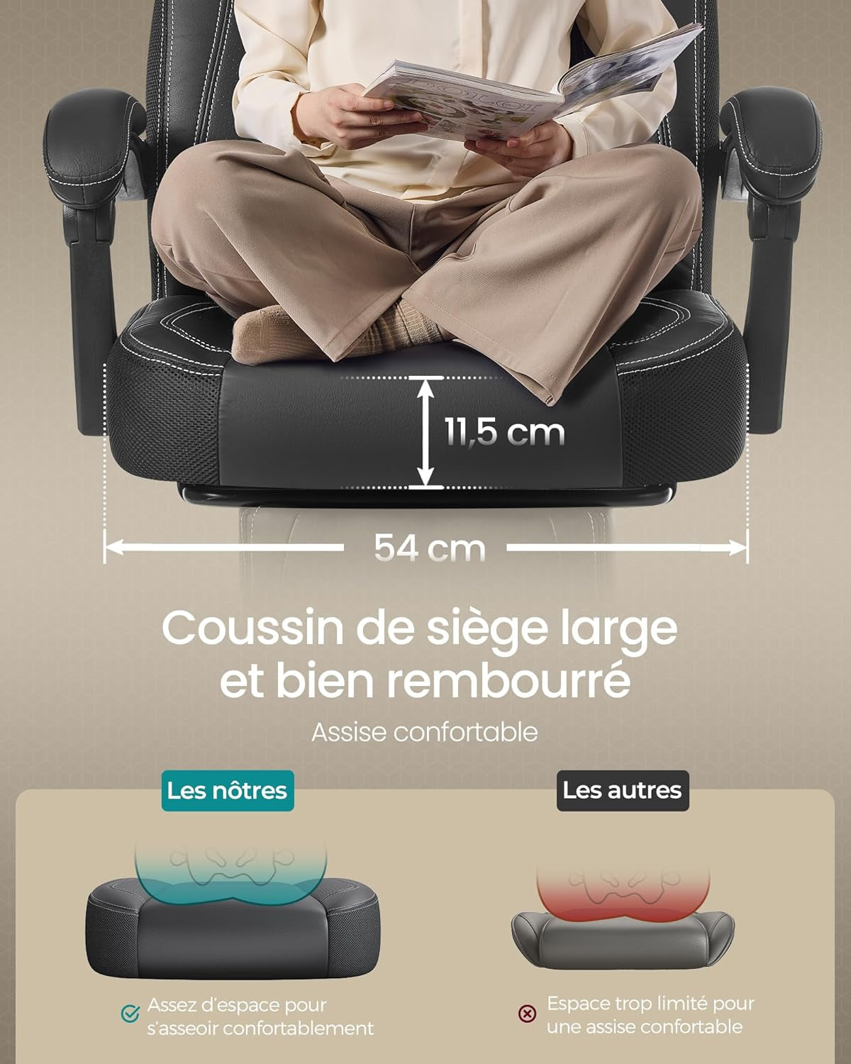 Chaise De Jeu, Chaise D'Ordinateur, Ergonomique, Avec Repose-Pieds, Coussin De Tête Ajustable, Support Lombaire, Capacité De Charge De 150 Kg, Noir OBG077B01