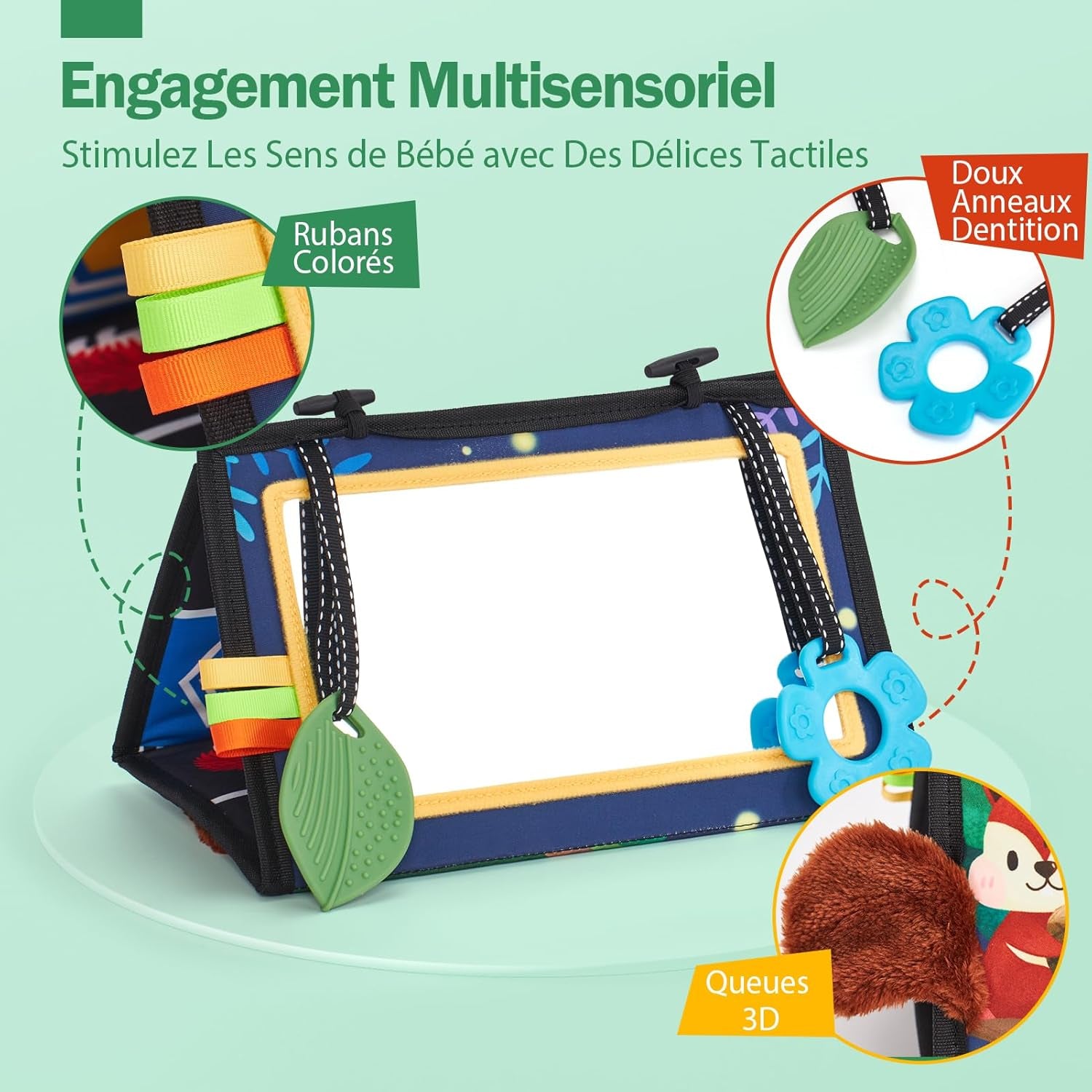 Jouet D'Éveil Bébé 6 Mois Avec Miroir Éveil Montessori Noir Et Blanc Jouets Sensoriels Pour Tout-Petits, Cadeau Pour Bébé Naissance Fille Garcon 0 3 6 12 Mois