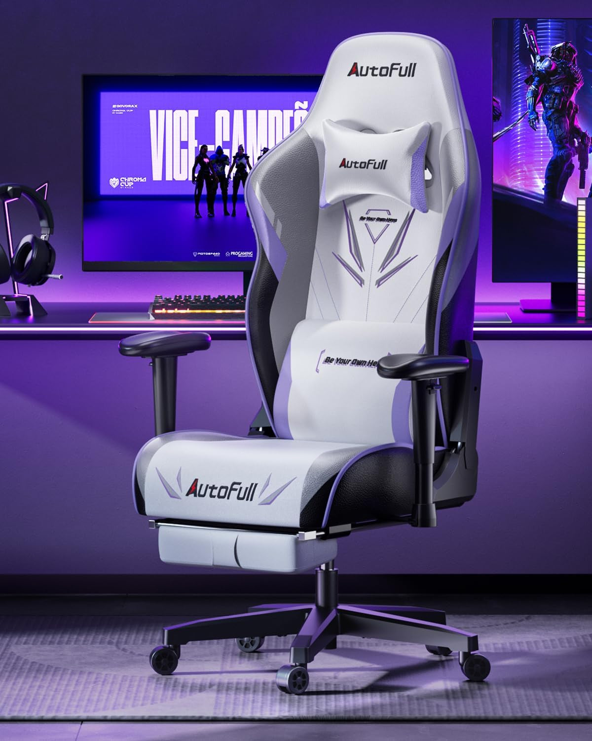 C3 Pro Chaise Gaming Chaise Gaming En Cuir Résistant Avec Siège Épais, Accoudoirs 3D Et Inclinaison 160° - Confort Ergonomique Pour Sessions Longues (Blanc/Violet)