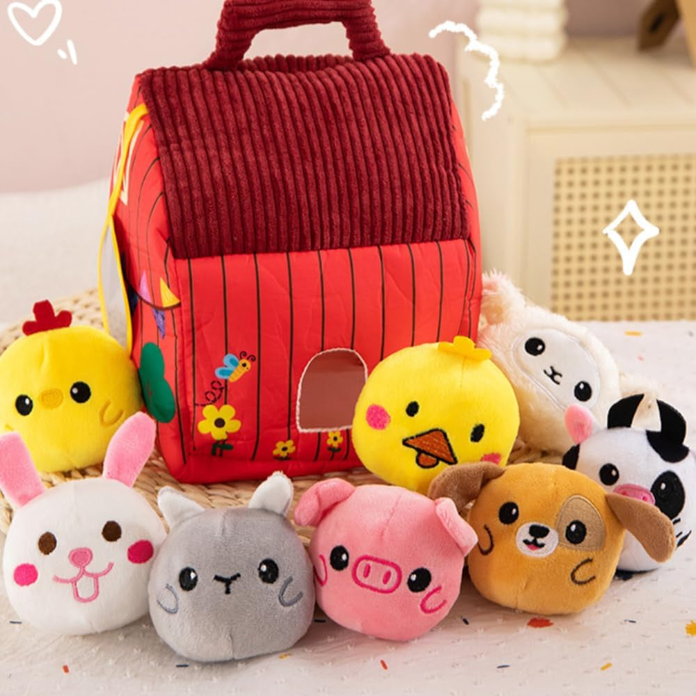 Cokomono Jouet Bébé 1 an Animaux De La Ferme En Peluche, Jeux Montessori Avec Grange, Hochets, Miroirs, Jouet Sensoriel Bebe 0-6 Mois, Cadeau Bebe Enfant 3 6 9 Mois Garçon Fille