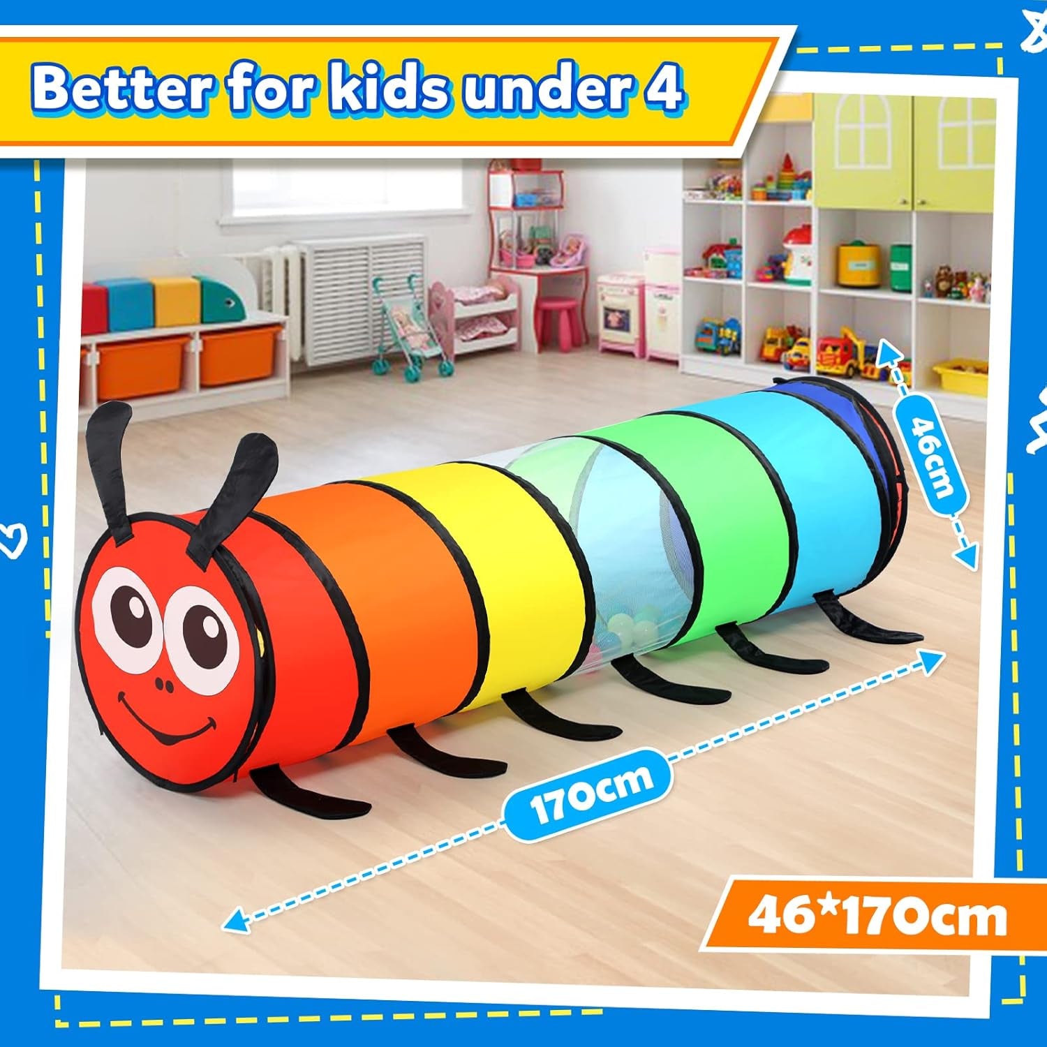 Tunnel Enfant - Tente De Jeux Exterieur Interieur Avec Côtés En Maille - 180 Cm Tunelle Pour Enfant Parcours Motricité Bébé Rampant -Jouet De Pliable Pop-Up - Cadeau Pour Animaux (Chenille Coloré)