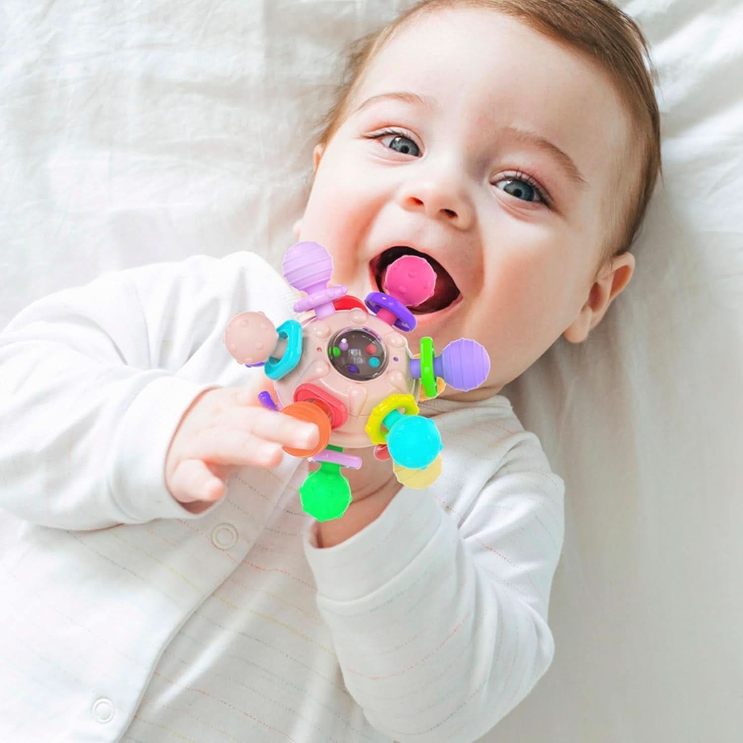 Jouet Bebe Dentition Pour Naissance 0-3 6 9 12 Mois, Jouet Bebe 1 An, Montessori Jeux D Eveil Enfant Hochet Sensorielle Balle, Cadeau Naissance Fille Garçons-Bleu