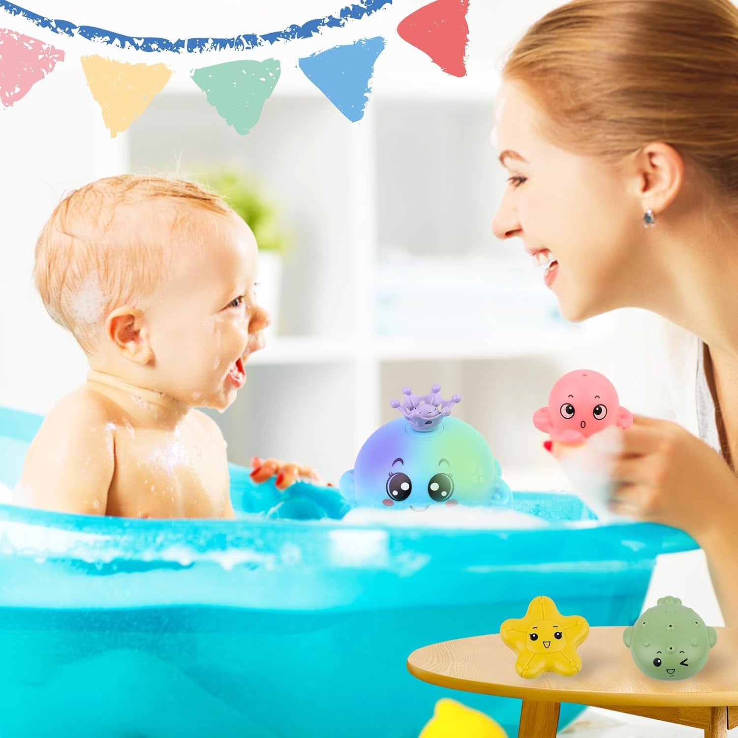 Jouets De Bain Bébé, Jeux De Bain Pour Bebe Enfant 1 2 3 4 Ans,Jouets De Bain Lumineux Pour Bébé, Jouet D'Arroseur D'Eau Poisson,Jeu D'Eau Poulpe De À Jet Avec LED Pour Les Enfants