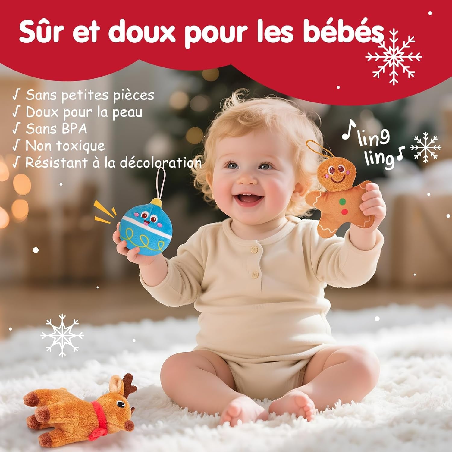 Jouet Bébé 6 Mois, Maison En Pain D'Épices De Noël - Jouet Eveil Bebe 6-12 Mois, Jouets Sensoriel En Peluche, Jeux Montessori Enfant Cadeau Pour Bebe 1 an Garçon Fille