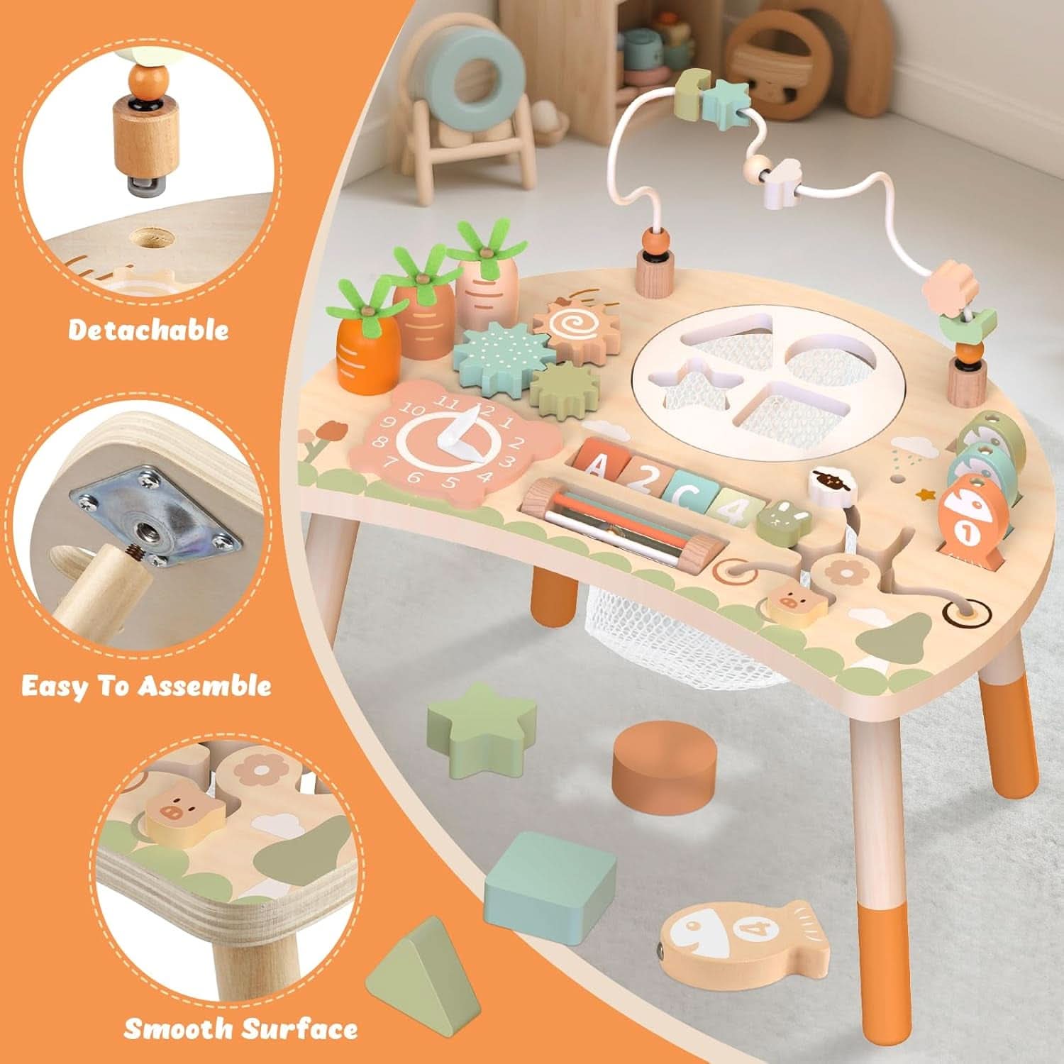 Table D’Activités Pour Bebe De 1 an Et Plus, Centre D’Activités Montessori En Bois 9 En 1 Avec Trieur De Formes, Jeu De Pêche, Labyrinthe De Perles, Jouets Éducatifs 12–18 Mois, Cadeau Enfant 1 An