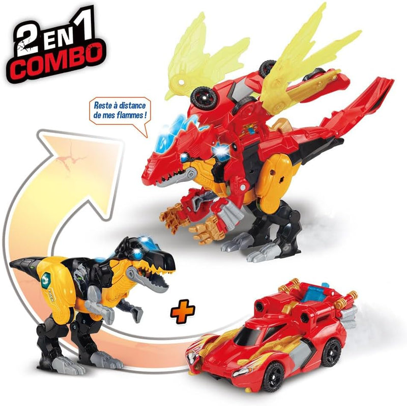 - Switch & Go Dinos Combo Dragorex, Le Méga Dragon 2 En 1 - T-Rex Jouet Voiture De Course Transformable En Dragon Figurine Animé, Sons Et Lumières - Cadeau Enfant Dès 4 Ans - Contenu En Français