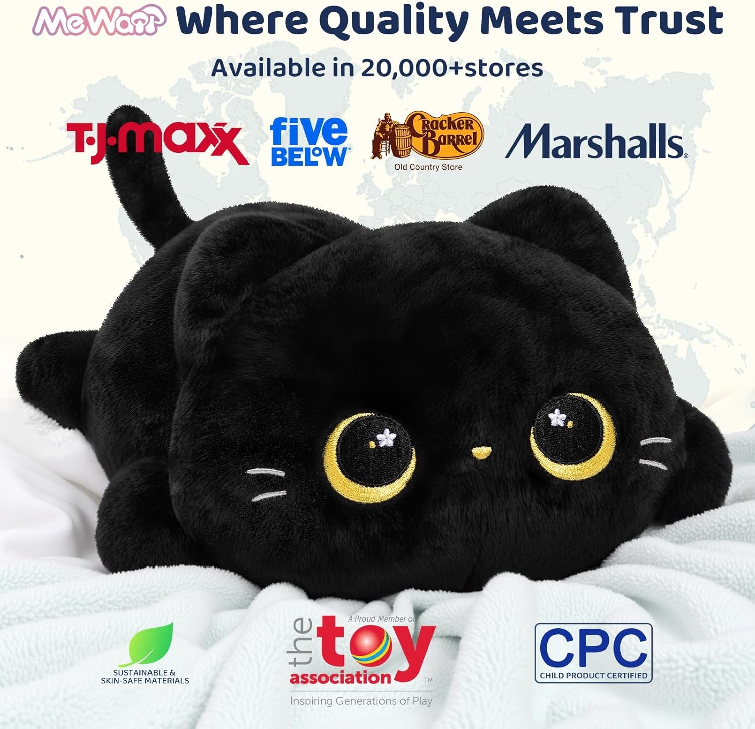 Peluche Chat Mignonne 13 Pouces,Oreiller Kawaii En Forme De Chat Noir,Coussin Peluche Doux Pour Enfants, Jouet Anti-Stress Câlin,Idée Cadeau Originale
