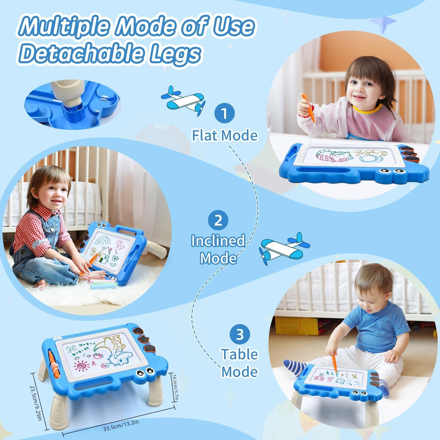 Tablette Dessin Enfant Avec 4 Jambes Jouets Pour Bebe 3 4 5 Ans，Educatif Ardoise Magique Jeux Pour Les Garçons Et Filles Cadeau，Jouets Montessori Pour Enfants 3-8 Ans (Bleu
