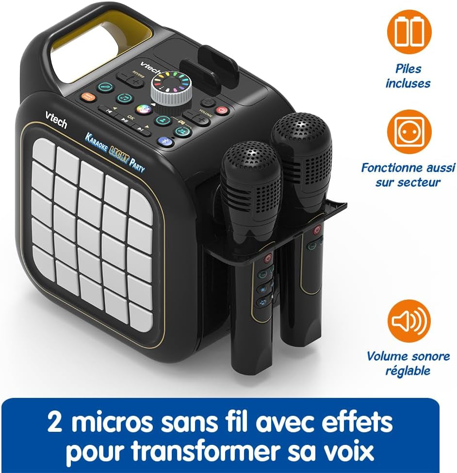 - Karaoke Light Party - Enceinte Bluetooth Lumineuse Pixel Art - Kit Karaoké Complet Avec 2 Micros Sans Fil, Modificateur De Voix Et Jeux - Cadeau Adulte, Ado Et Enfant - Contenu En Français
