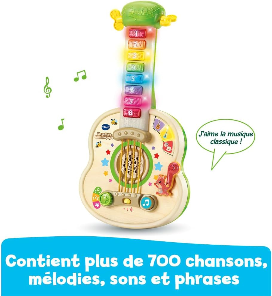 - Ma Guitare Lumi Magique, Instrument De Musique Partiellement En Bois, Guitare Acoustique Et Électrique, Jeu D'Éveil Musical Et De Motricité Fine, Cadeau Bébé Dès 18 Mois - Contenu En Français