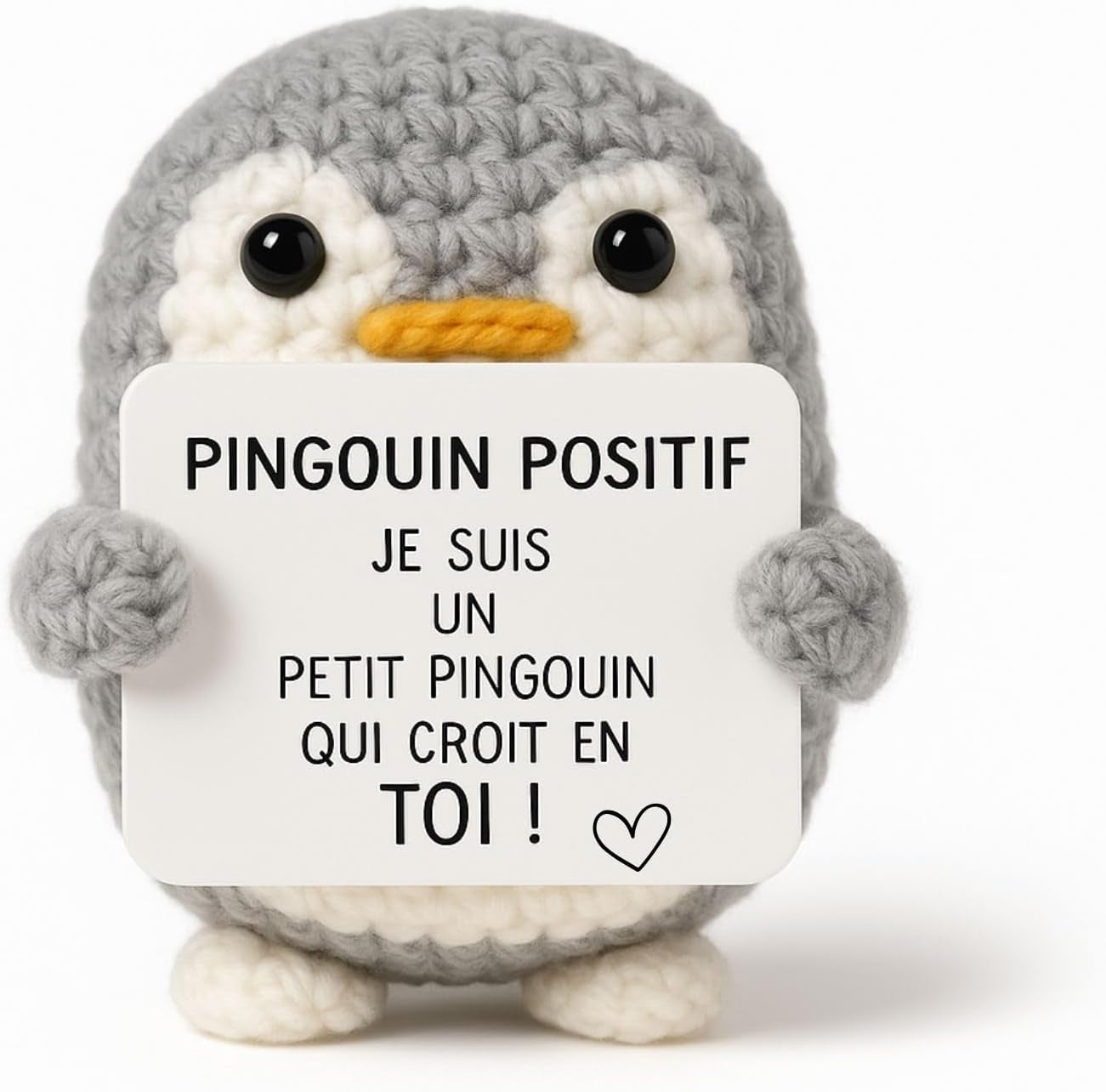 Pingouin Positif® | Cadeau Original & Amusant | Idee Drole | Fete Enfant Ado | Anniversaire Fille Garcon | Deco Chambre | Crochet Maison | Doudou Fun| Poupee Humour | Jouet Rigolo | Peluche Motivation